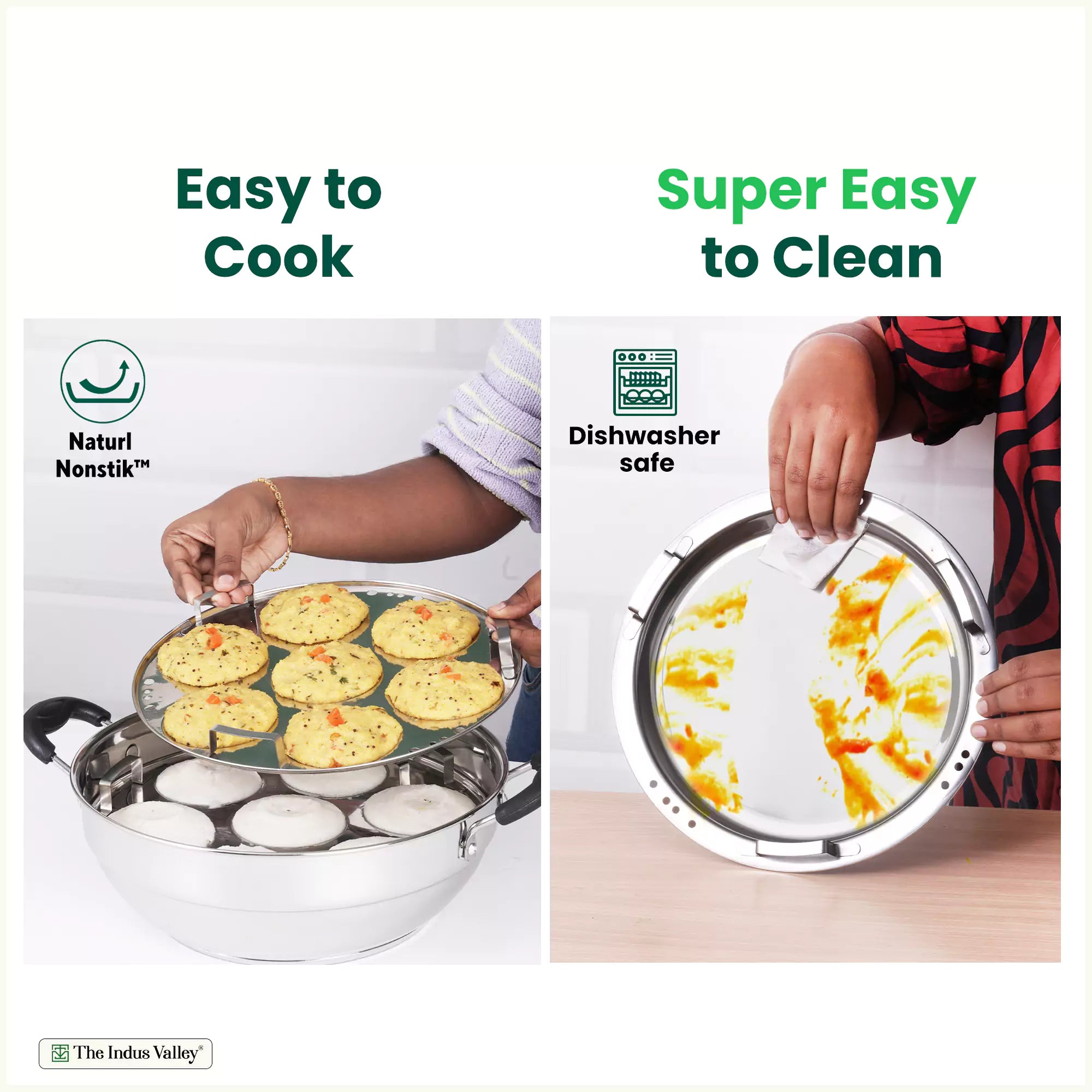 The Indus Valley Tri-Steel Premium Stainless Steel Idli/ Dhokla/ Momo Maker/ Multi Pot/ Veg Steaming Set, Tri-ply Induction Bottom, 7 pit, 5 Plates, 4 - view 10