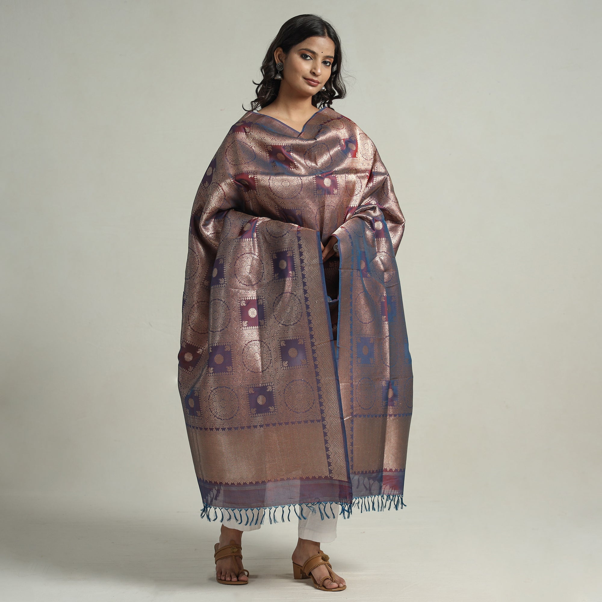 BANARASI BY MAQBUL HASAN Brown - Banarasi Handloom Katan Silk Zari Buti Dupatta with Tassels 58 - view 2