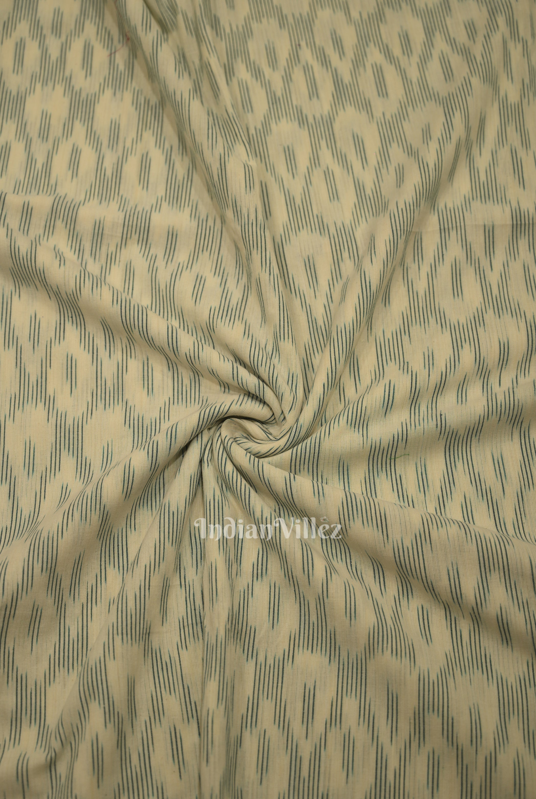 IndianVillèz White Green Pochampally Ikat Cotton Fabric
