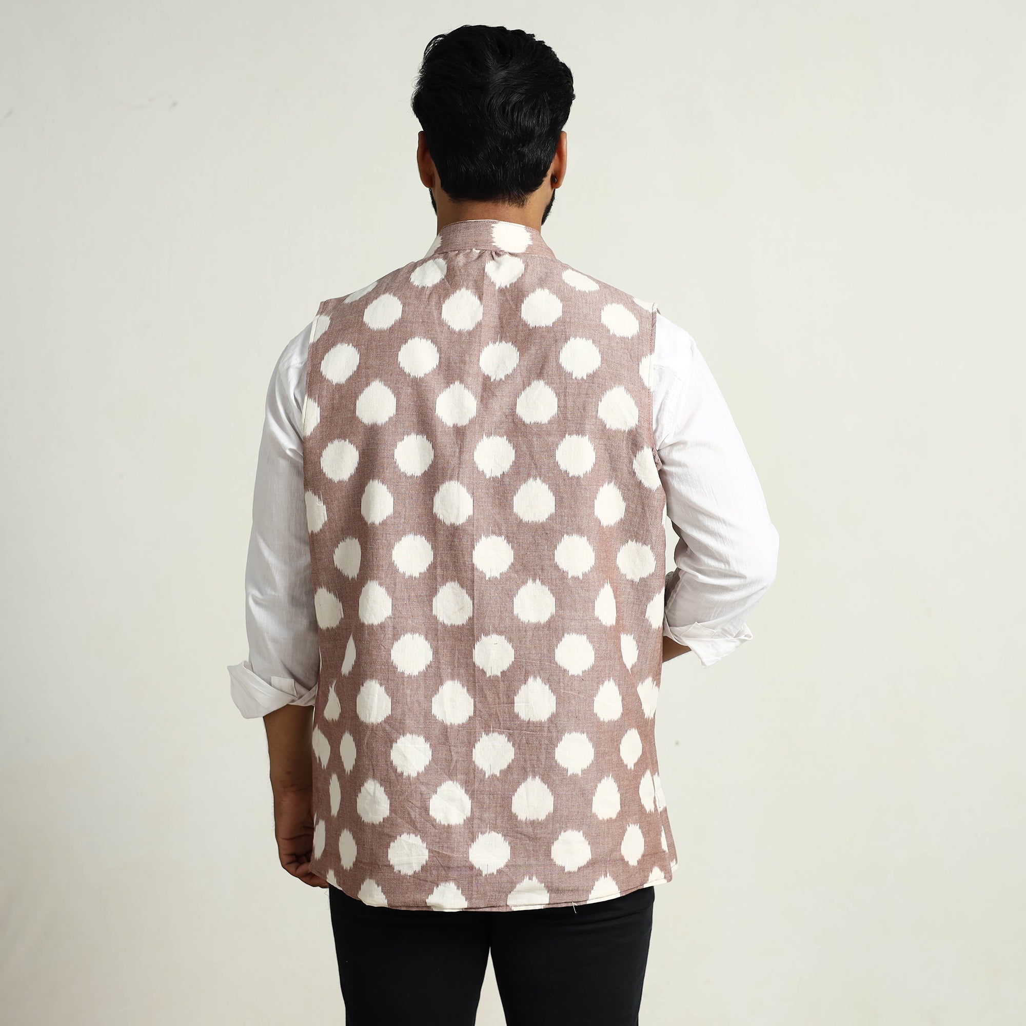 ITOKRI CASUALS Brown - Pochampally Double Ikat Handloom Cotton Men Nehru Jacket 05 - view 5
