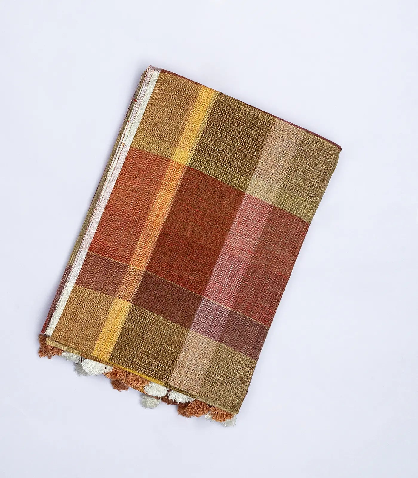 RmKV Multi Colour Handloom Linen Saree With Red Checks