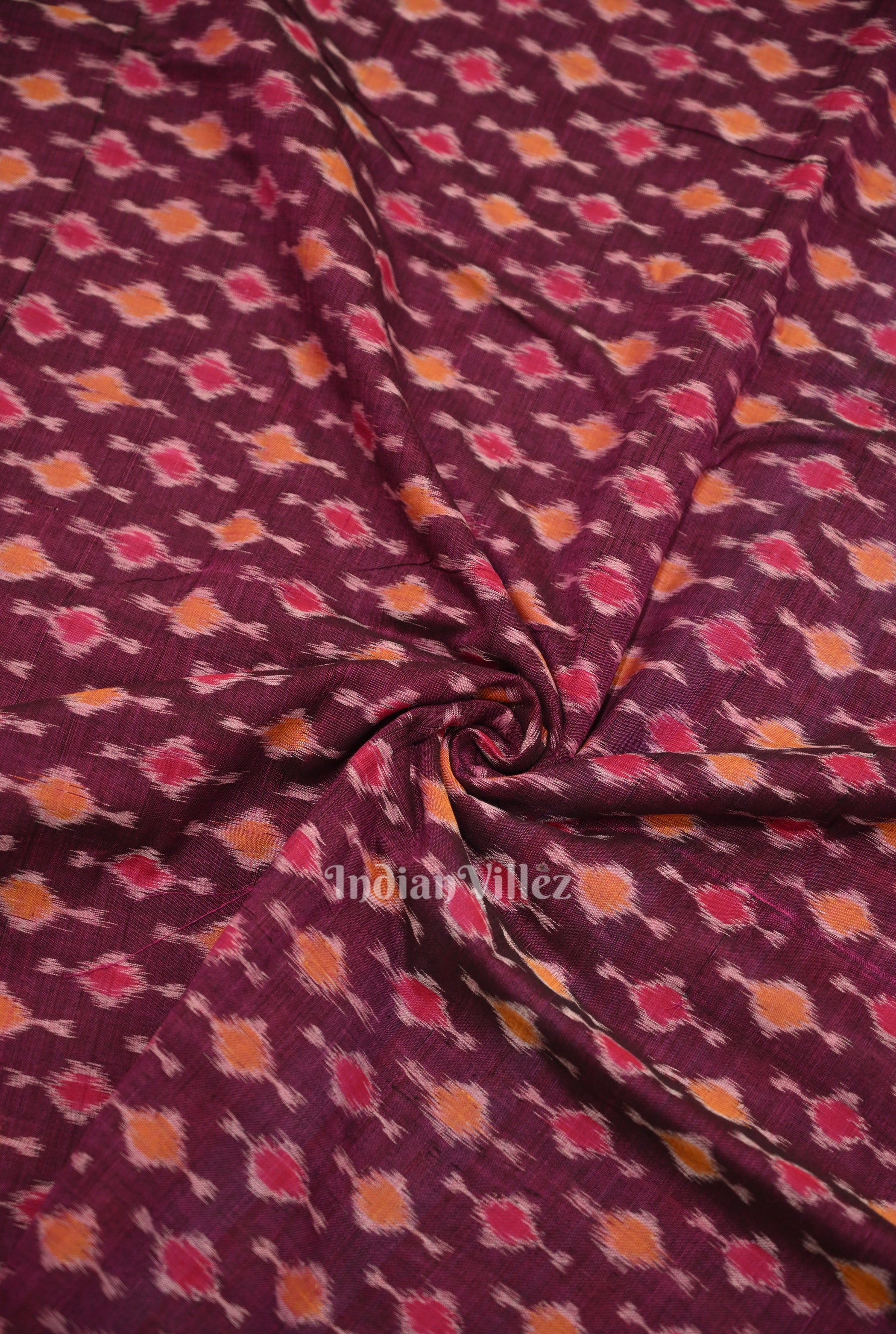 IndianVillèz Wine Purple Odisha Ikat Cotton Fabric