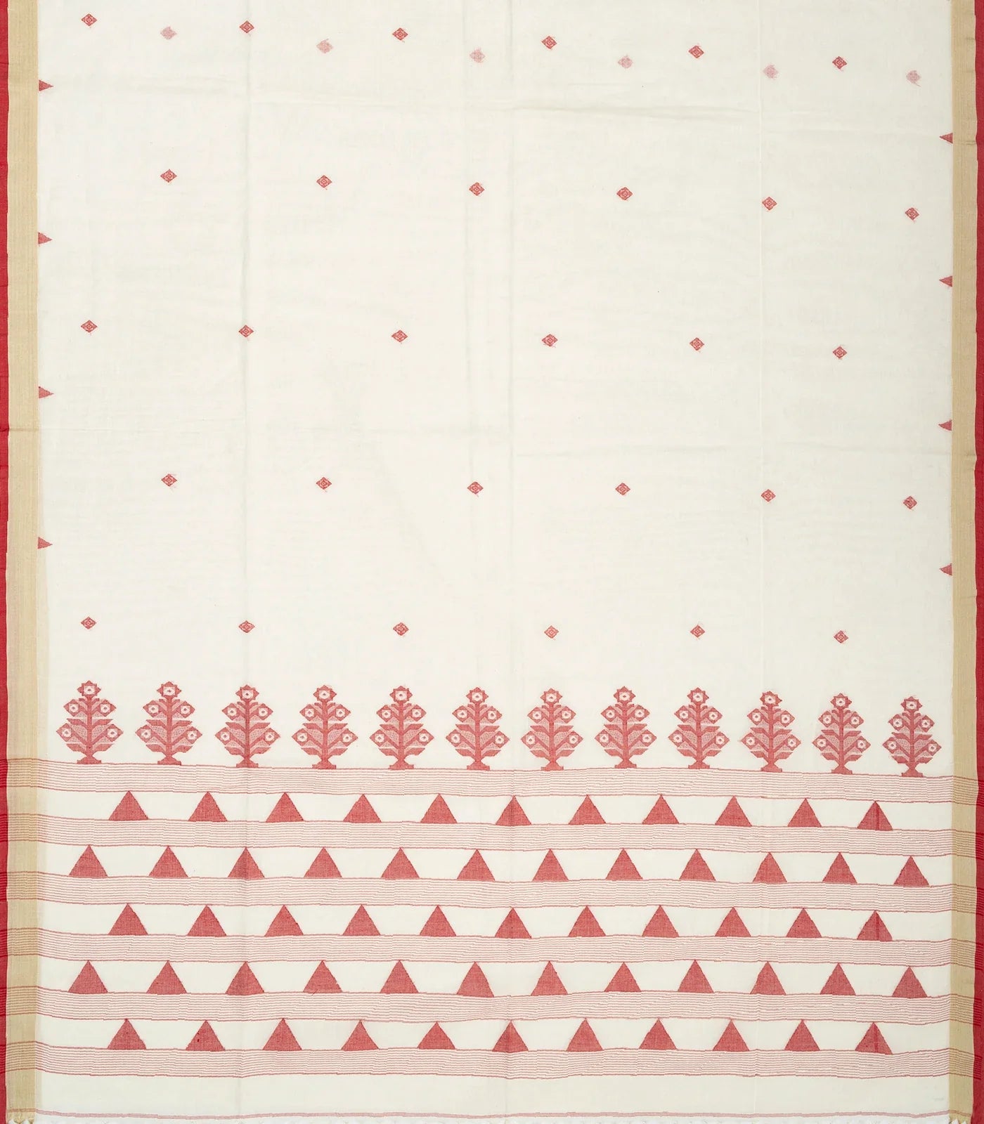 RmKV White Handloom Bengal Cotton Saree With Diamond Buttas - view 2