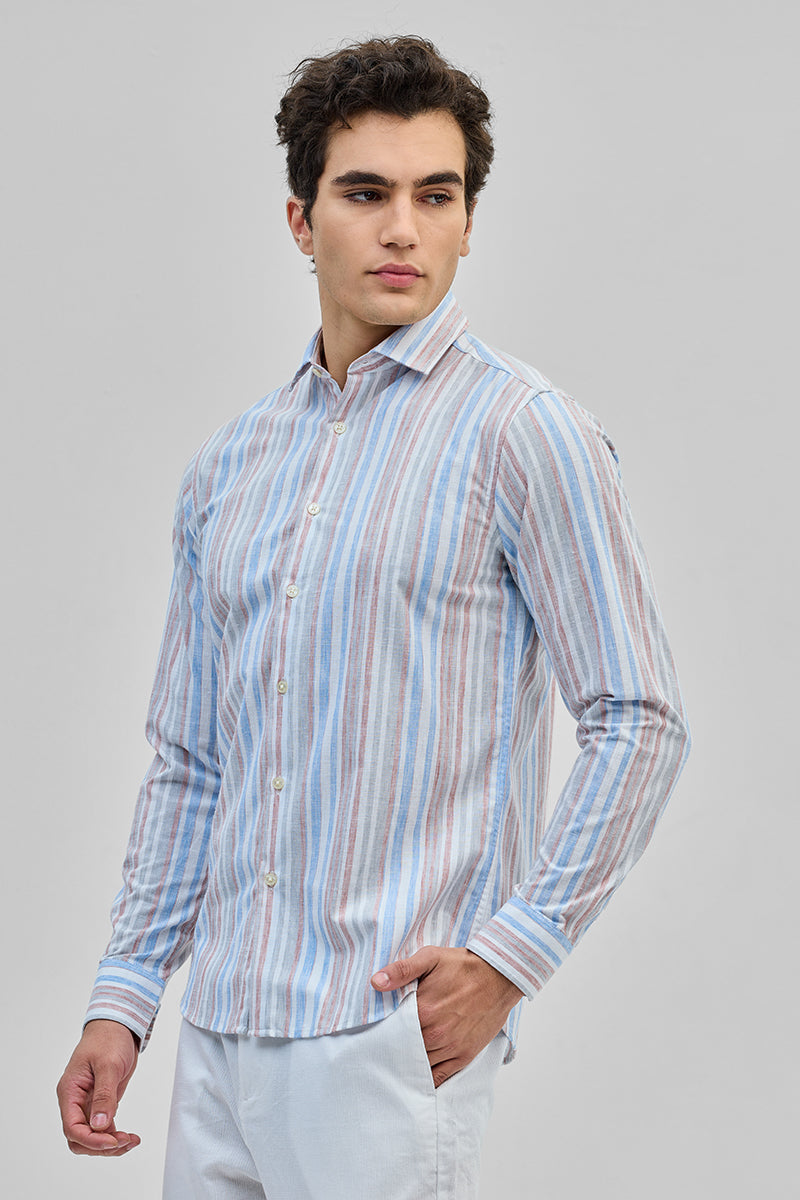SNITCH Light Pink Stripes Slim Fit Shirt - view 6