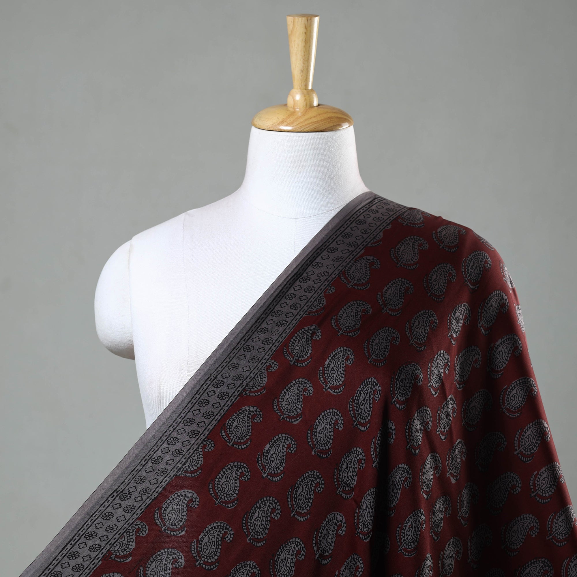 BAGH PRINTS BY MOHAMMED RAFIK KHATRI Maroon - Bagh Block Printed Modal Silk Fabric