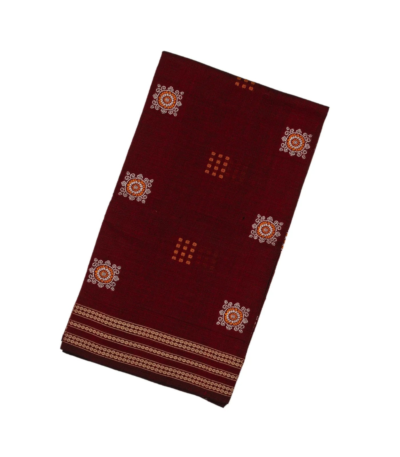 RmKV Maroon Handloom Orissa Cotton Saree With Tie & Dye Black Pallu