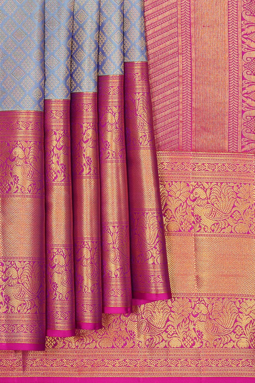 Kalanjali Kanchipattu Bluish Grey Brocade Saree