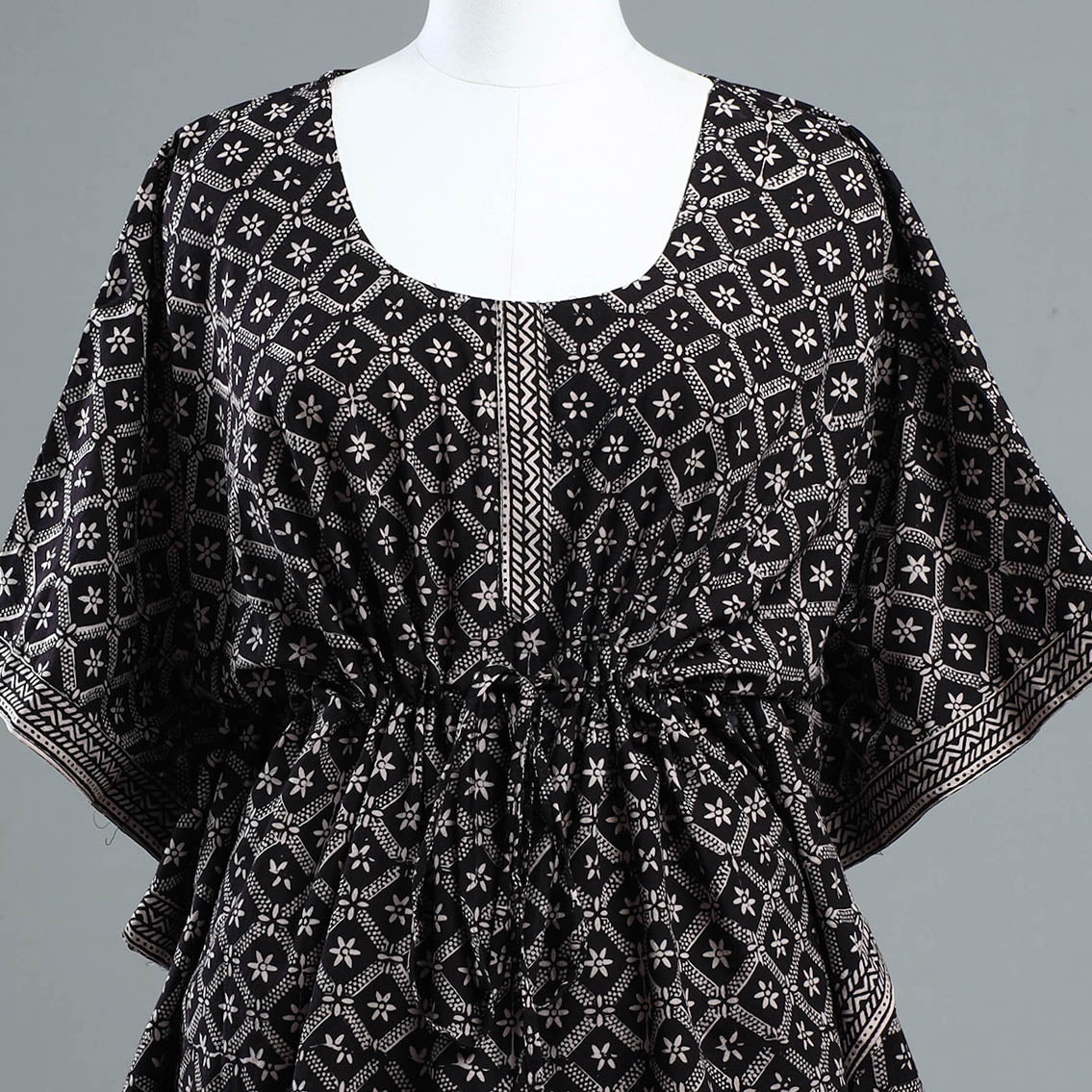 ITOKRI CASUALS Black - Bagh Block Printed Cotton Kaftan with Tie-Up Waist (Short) - view 3