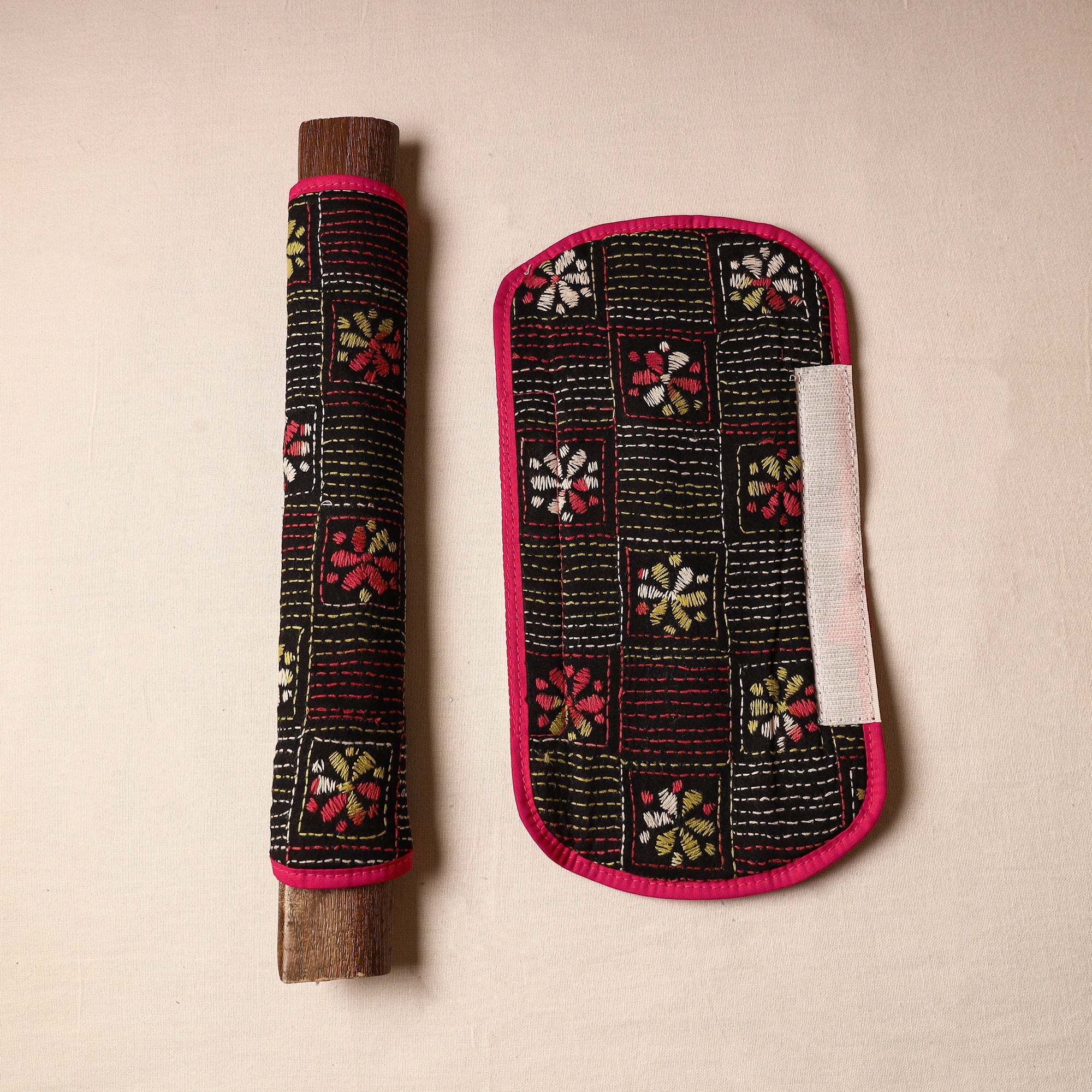 ASALKAAR Black - Bengal Kantha Work Handmade Fridge Handle Cover (Set of 2) 32