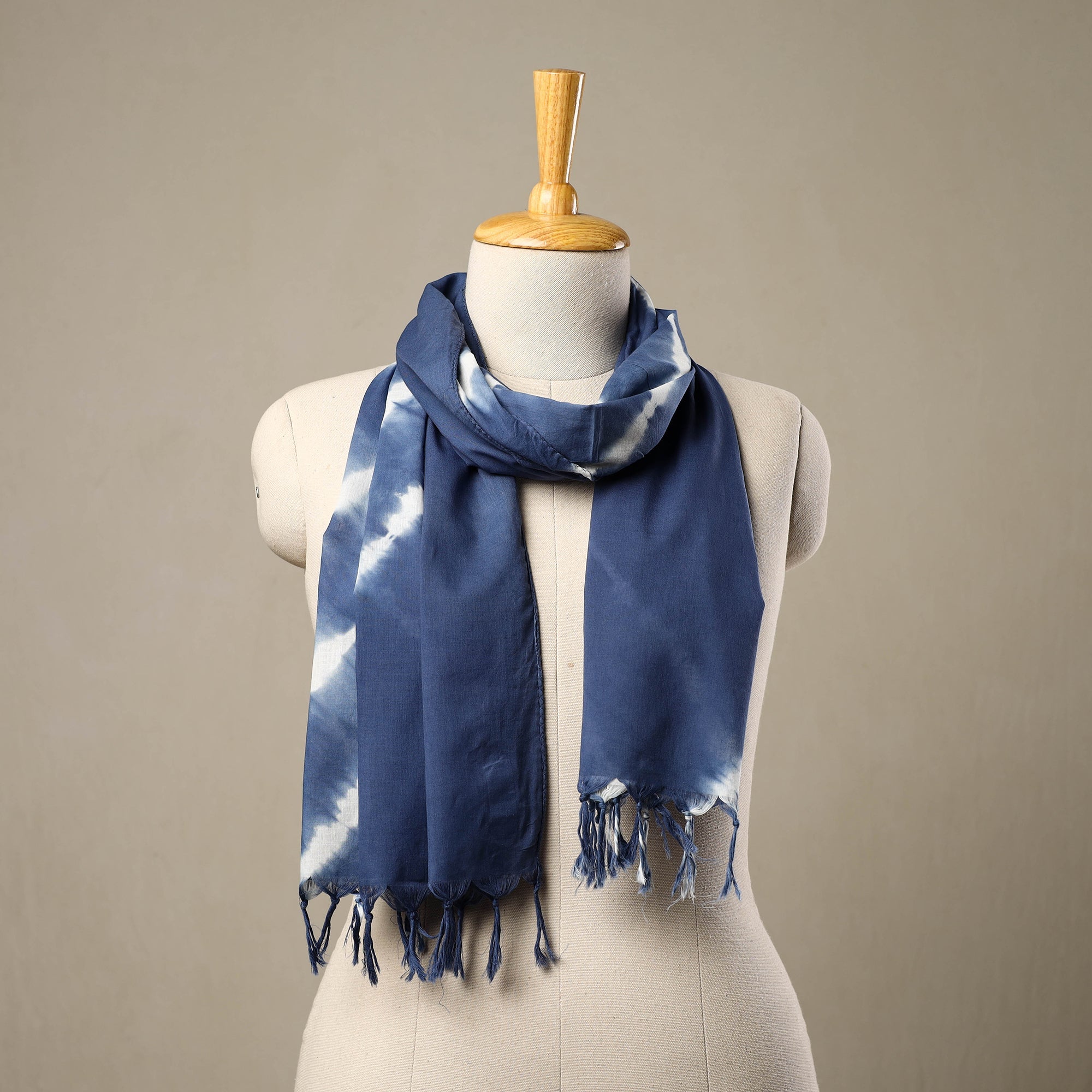 HAVELI CHRONICLES Blue - Cotton Tie-Dye Shibori Stole with Tassels 247