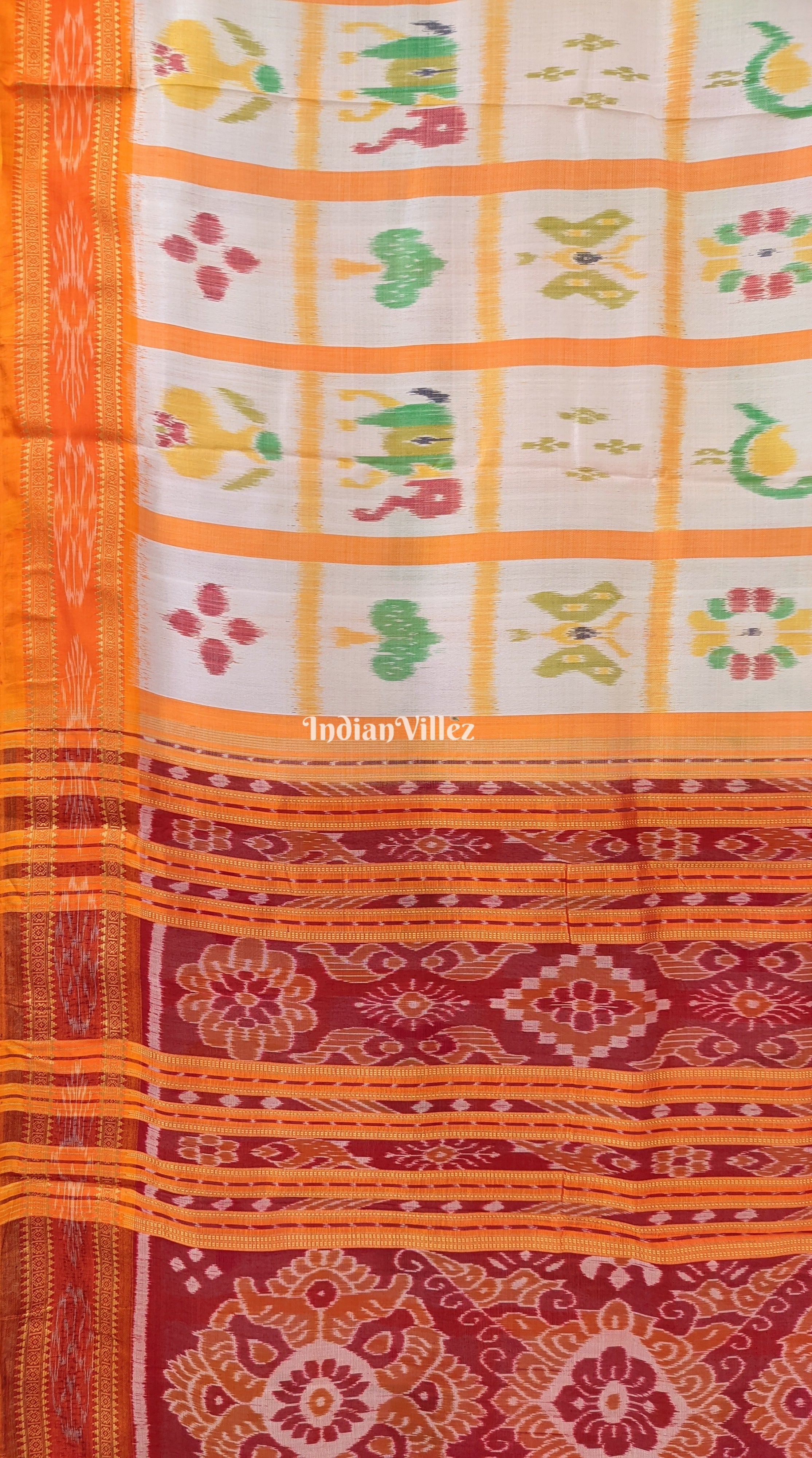 IndianVillèz White Yellow Nabakothi Khandua Silk Pata Saree - view 3
