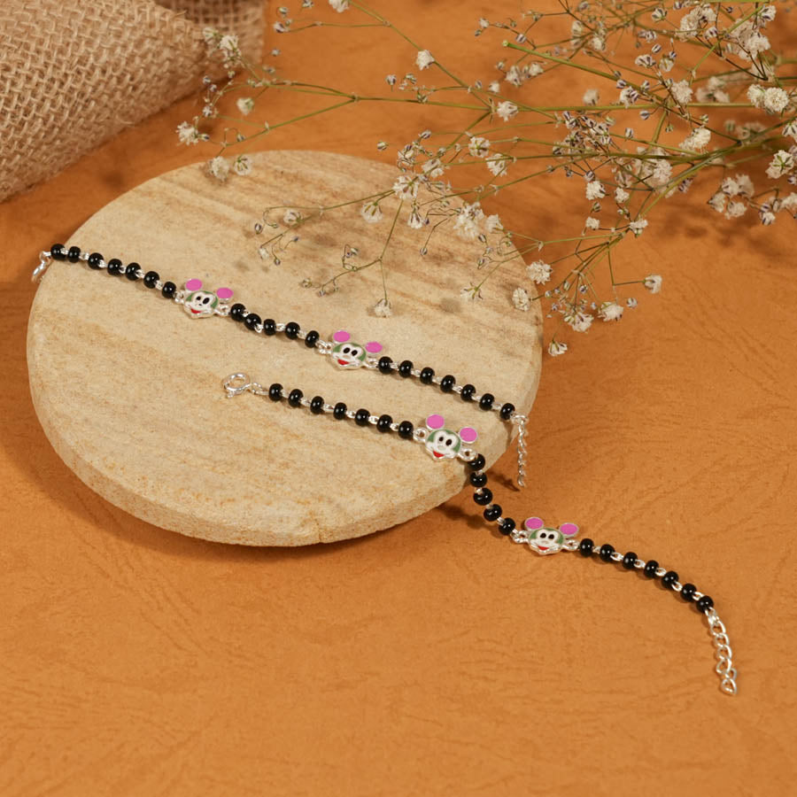 Prinjal Jewellers Real Black beads mickey mouse silver nazariya for kids - view 2
