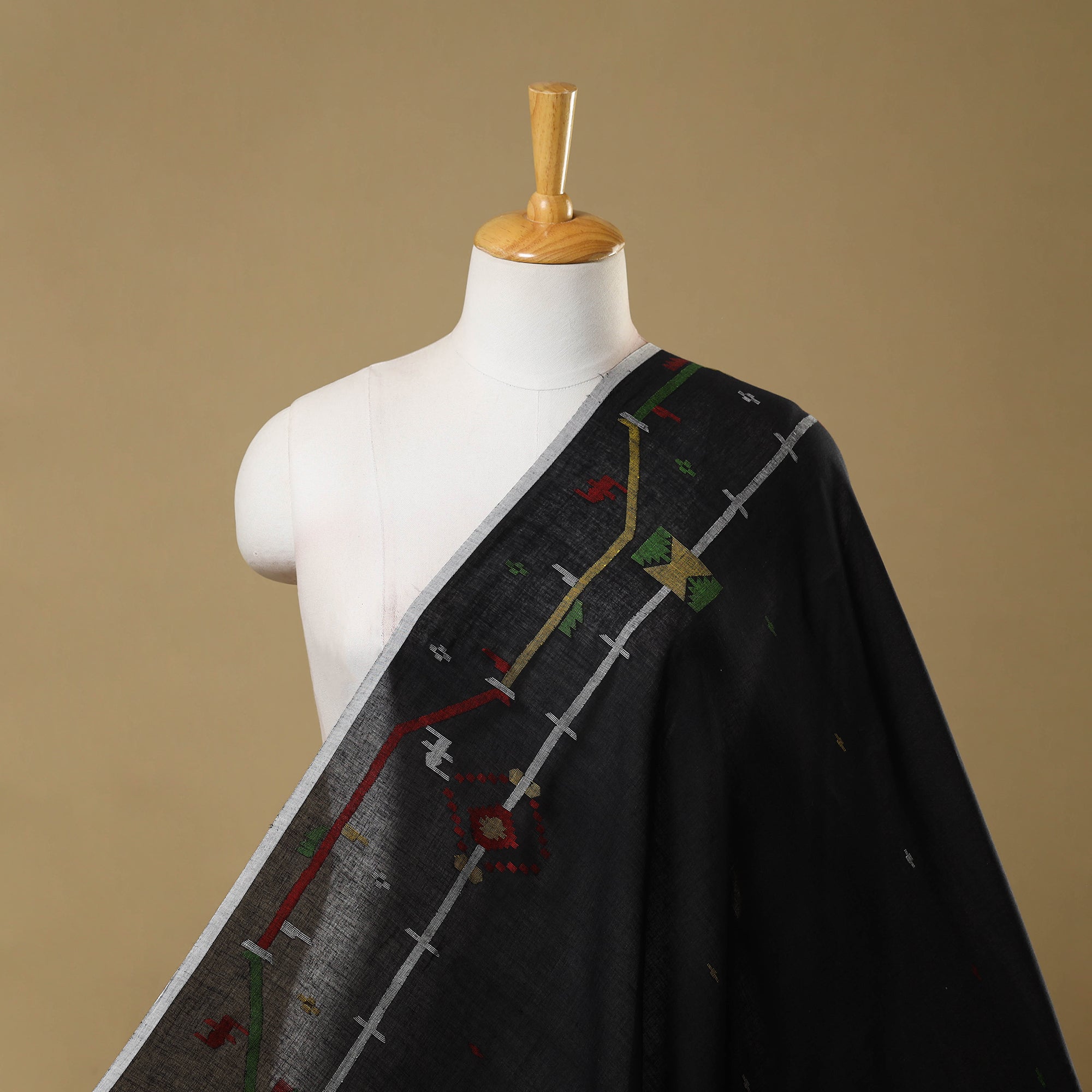 SASHA Black - Handloom Cotton Phulia Jamdani Fabric 03