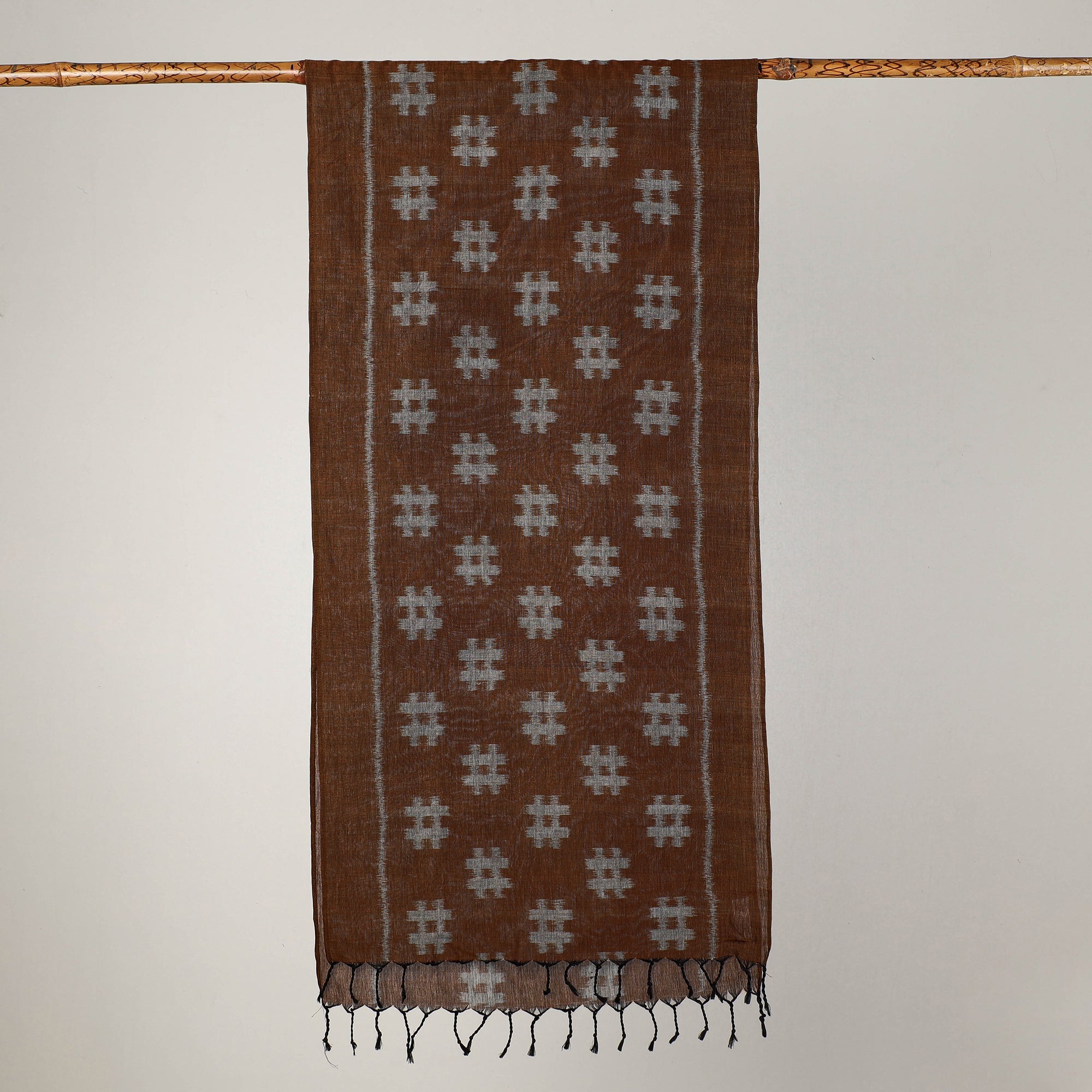 ASHOKA ASSEMBLE - CELEBRATING CRAFTS OF ODISHA Brown - Maniabandha Ikat Handloom Cotton Stole with Tassels - view 2