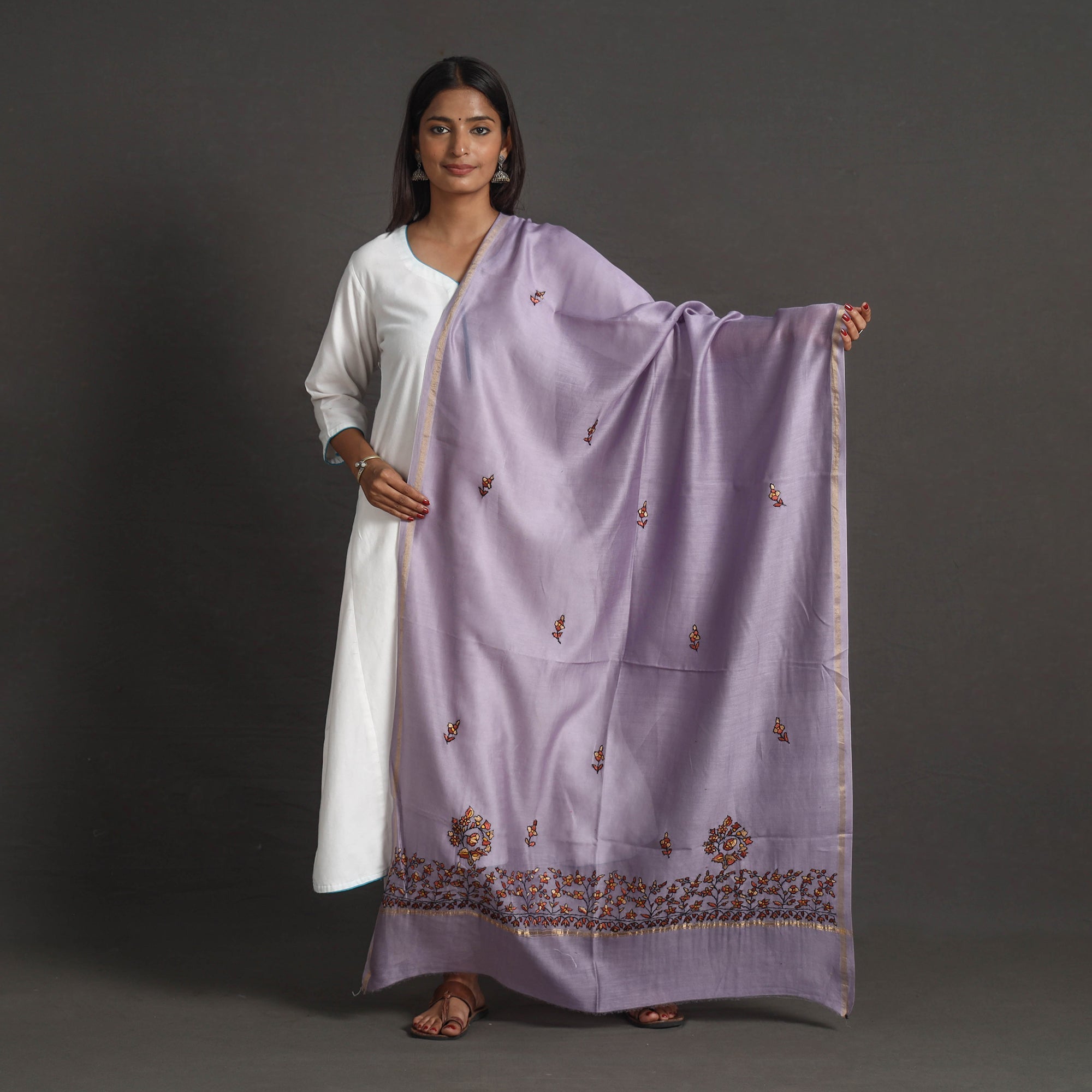 ITOKRI CRAFTS INITIATIVE Handloom Chanderi Silk Kashida Embroidery Dupatta 23