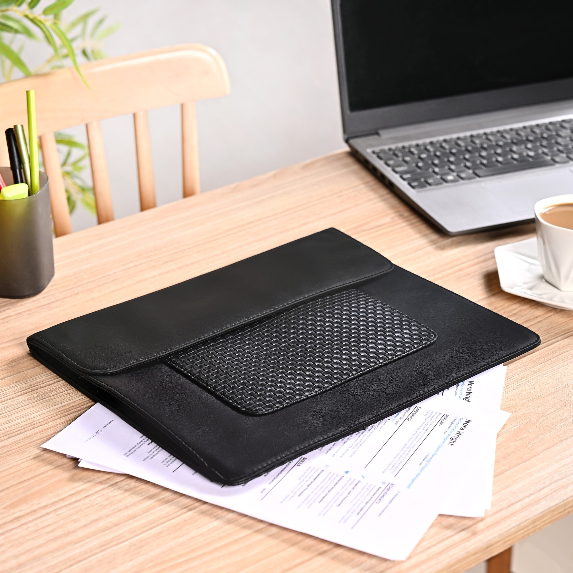 Nestasia Black Multipurpose Office Folder With Zipper Pocket