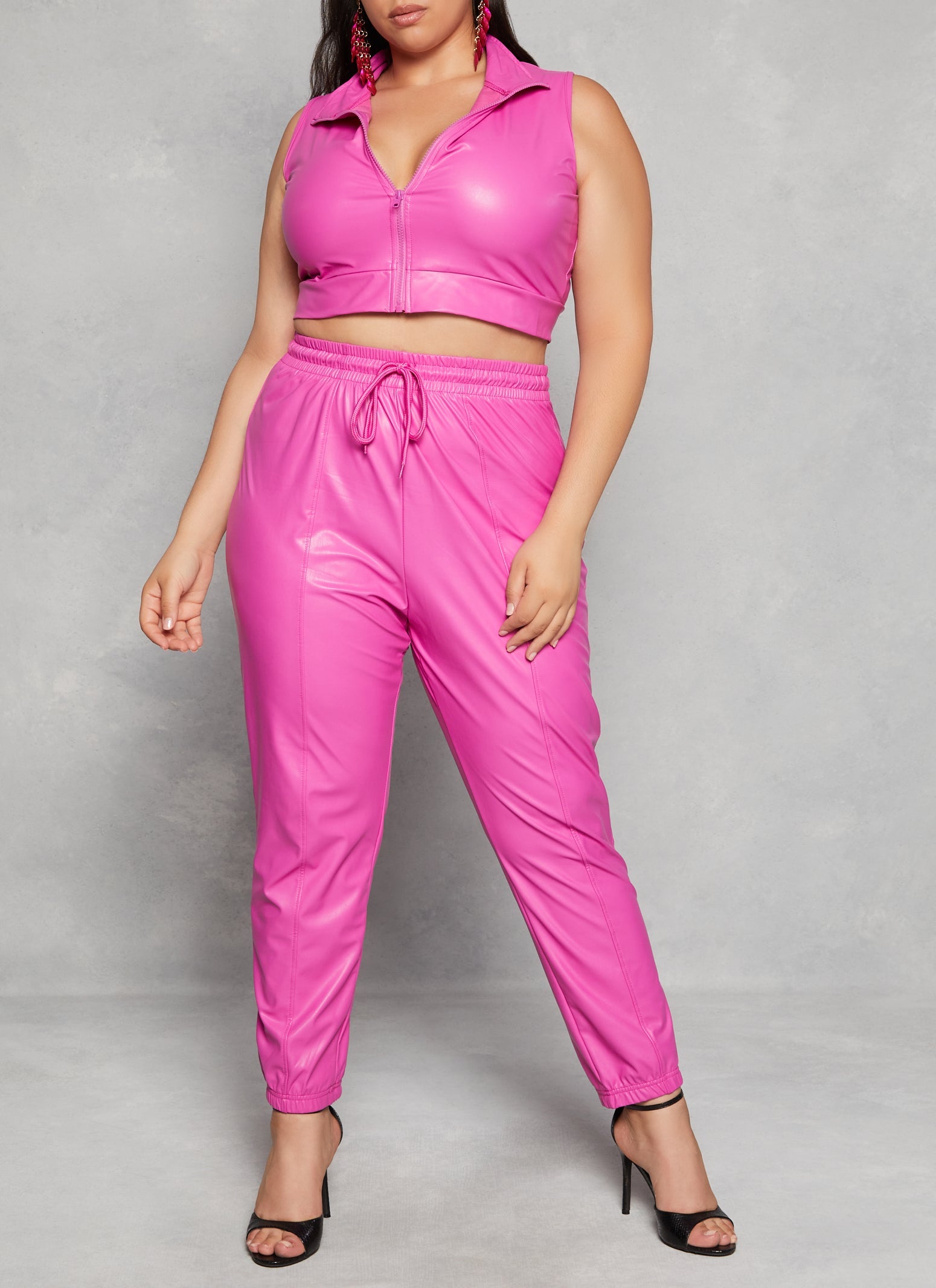 Rainbow Shops Plus Size Faux Leather Drawstring Joggers