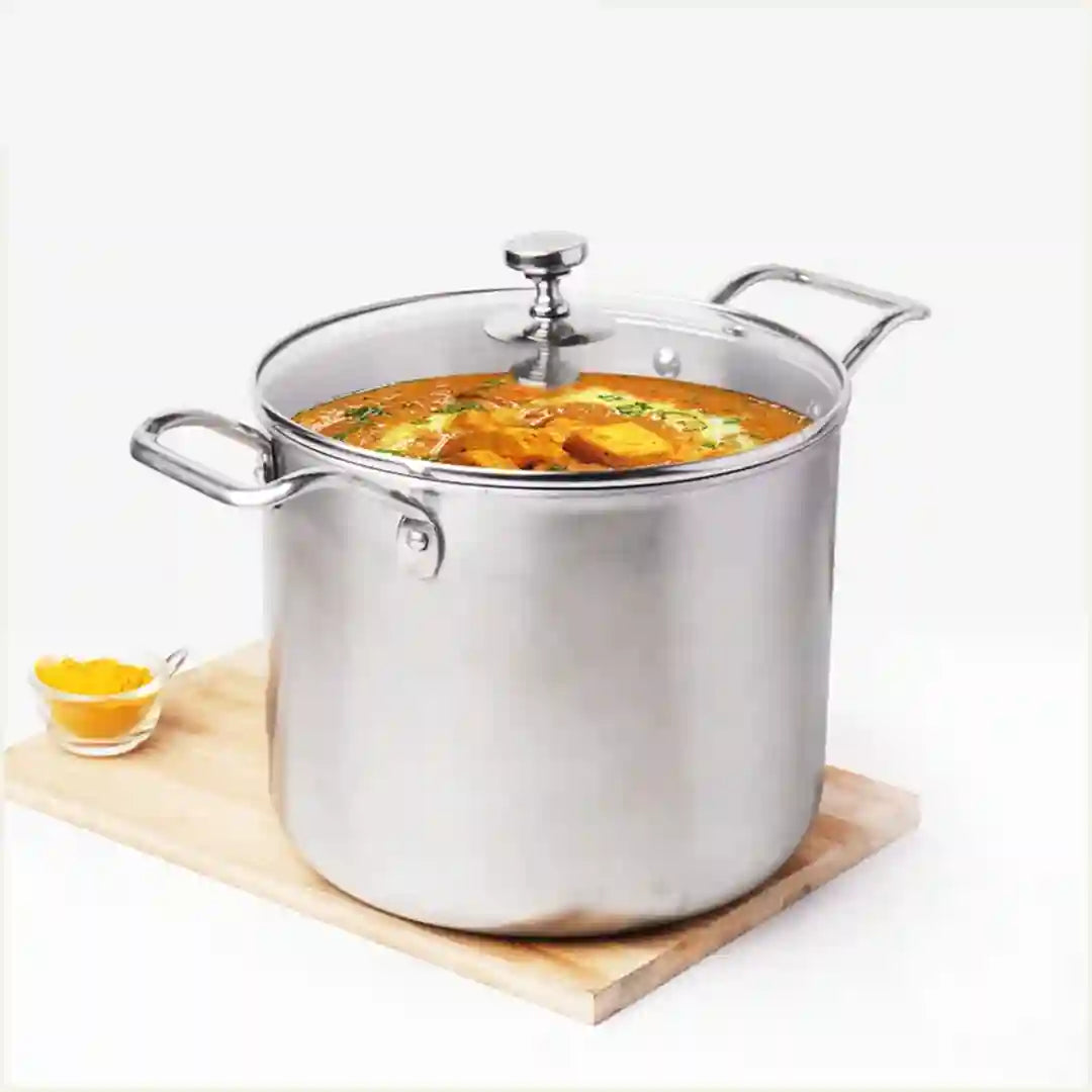 The Indus Valley TurboCuk Tri-ply Stainless Steel Tall Biryani Pot/Casserole+ Glass Lid, Premium Quality, 3 Layer Thick Body, 100% Toxin-free, Non-sti
