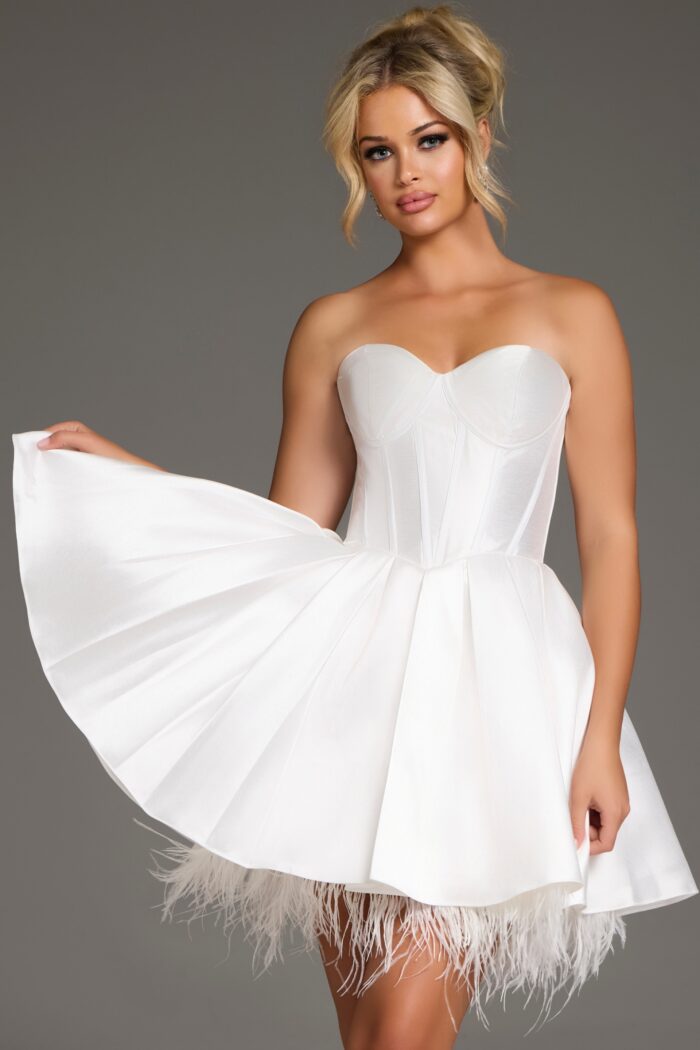 Jovani 36979 Short Feather Hem Cocktail Dress - view 4
