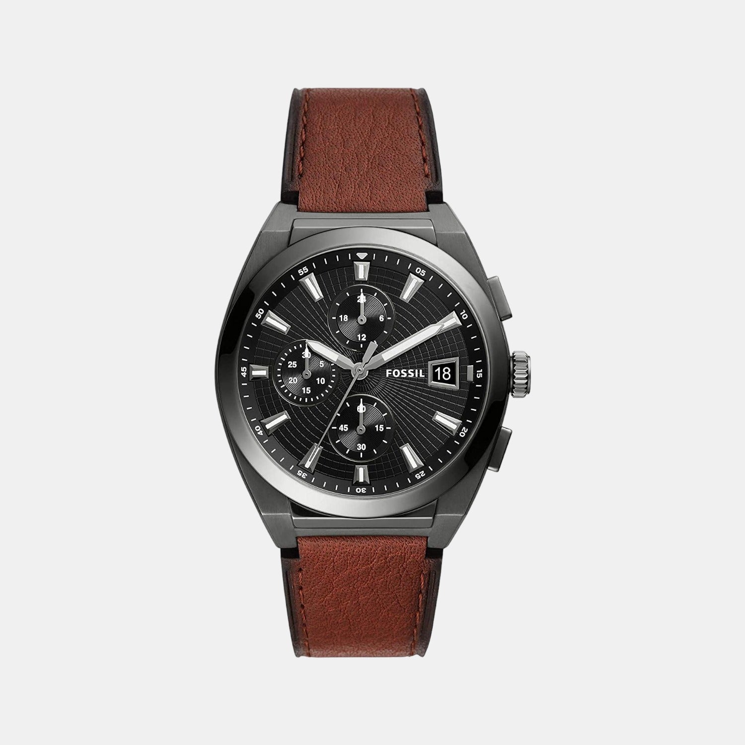 Fossil Everett Men Quartz Grey Dial Chronograph Leather Watch FS5799