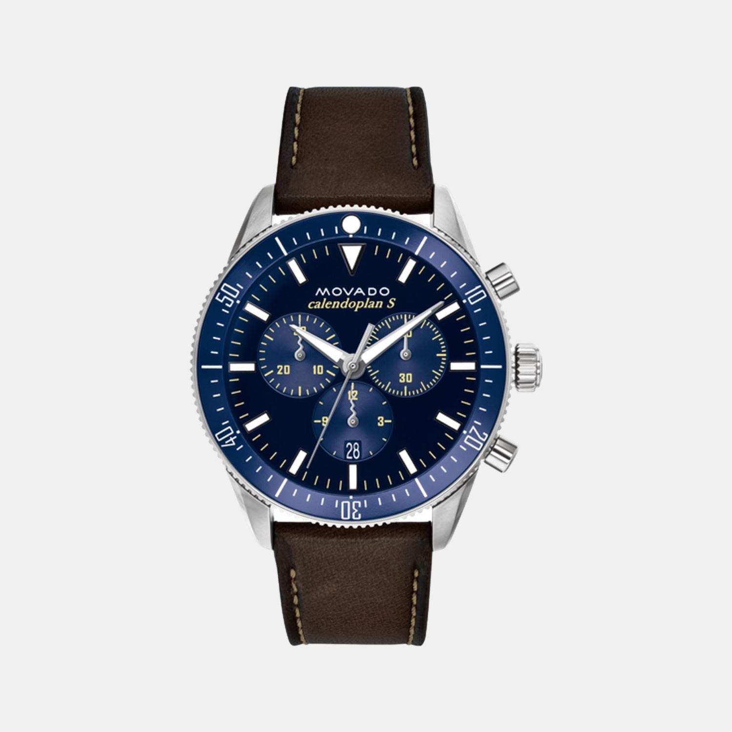 Movado Calendoplan S Heritage Series Men Quartz Blue Dial Chronograph Leather Watch 3650061