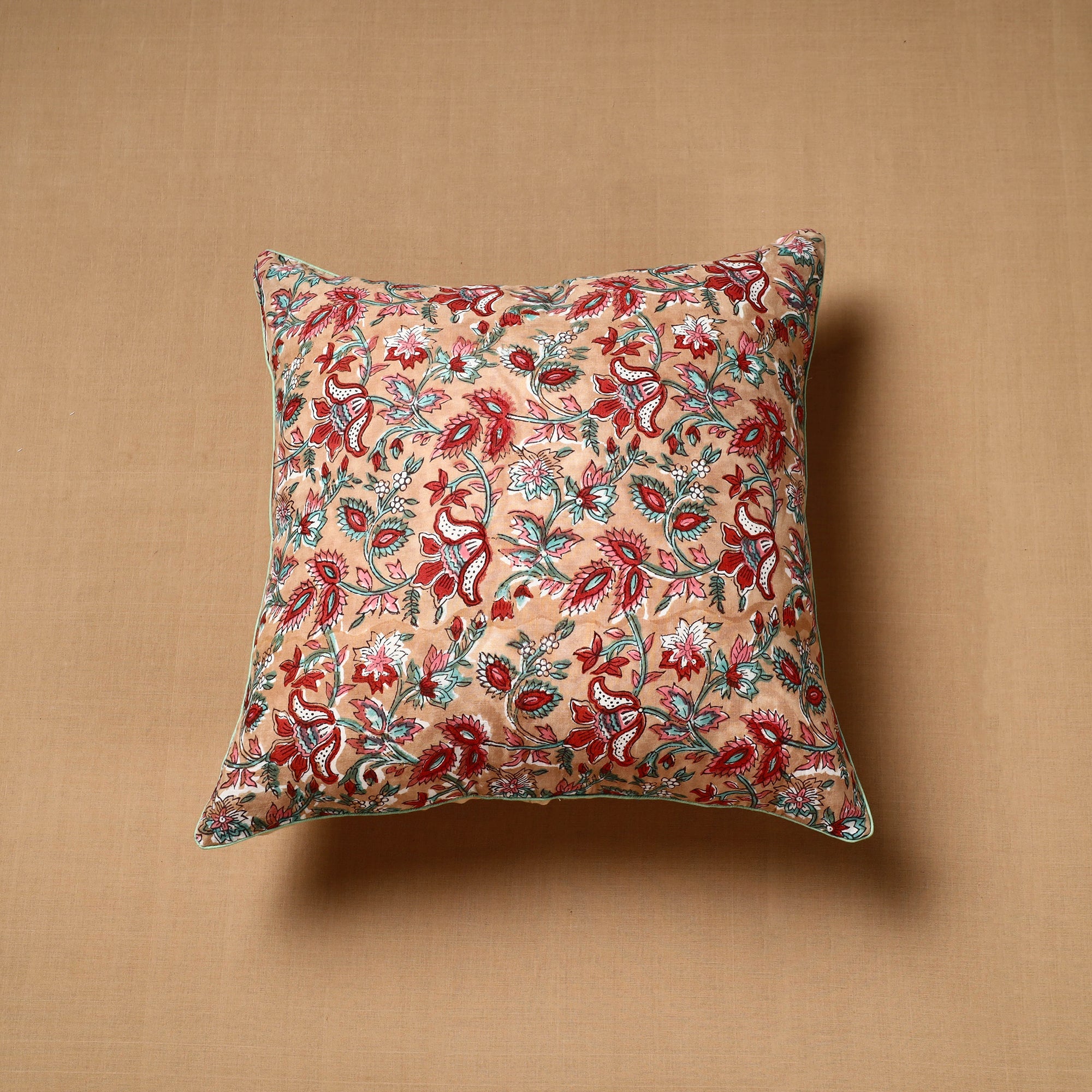 HAVELI CHRONICLES Brown - Block Print Cotton Sanganeri Cushion Cover (16 x 16 in) 86