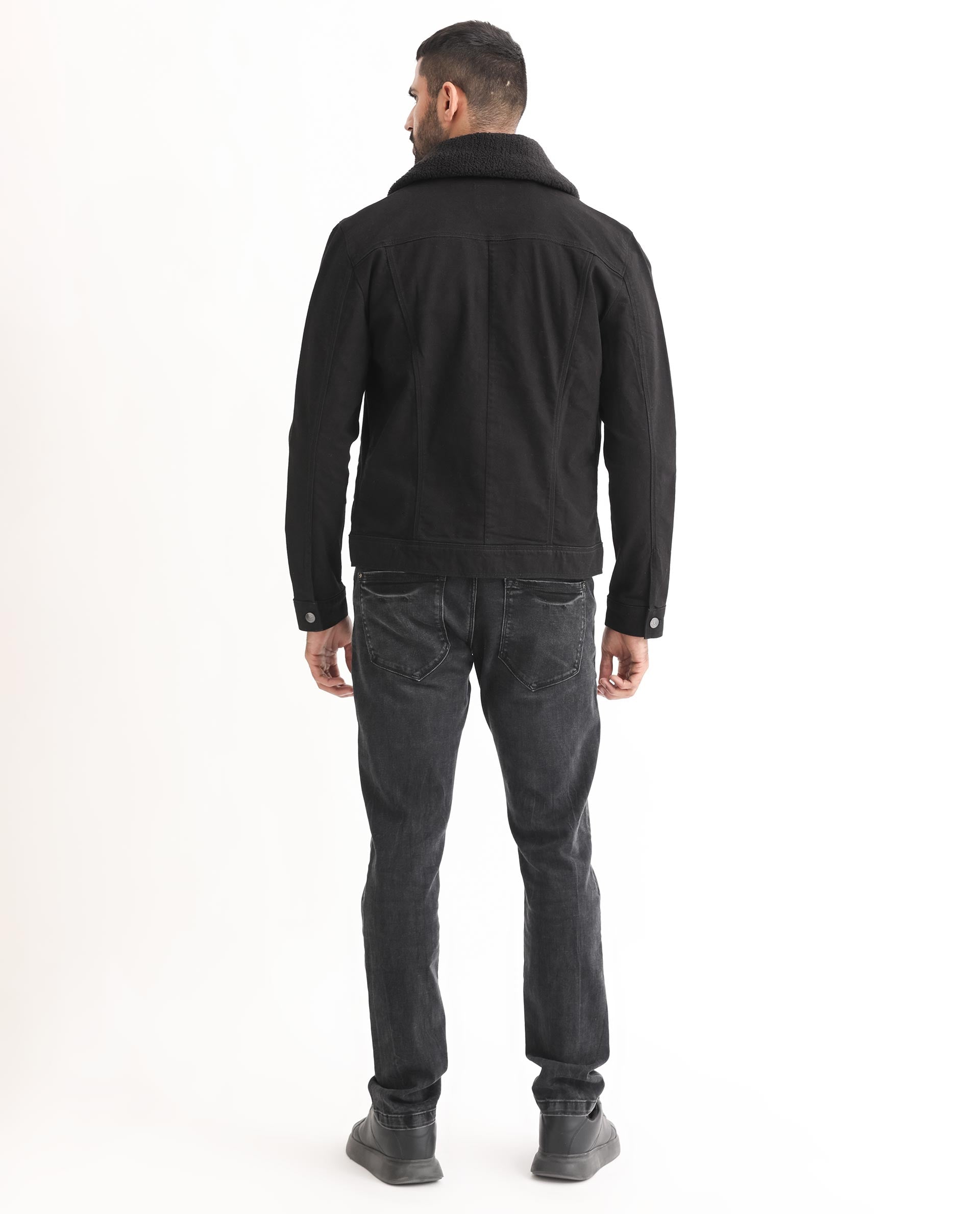 Rare Rabbit Men's Rubik Black Fleece Collar Rinse Wash Denim Trucker - view 8