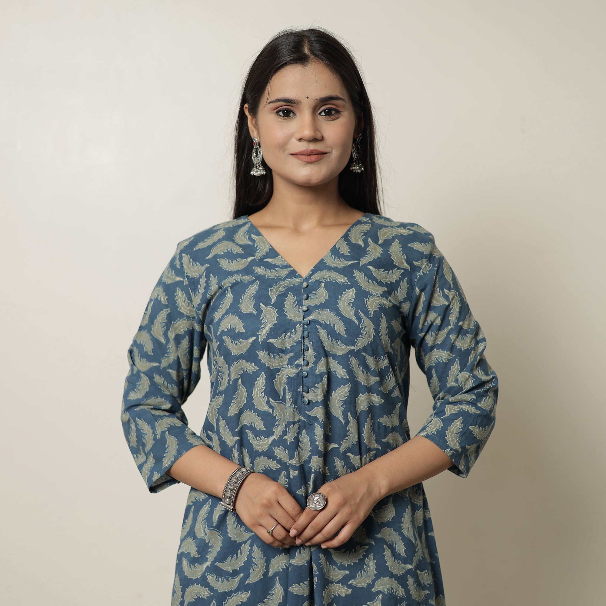 ITOKRI CASUALS Blue - Akola Hand Block Printed Cotton A-Line Kurta 22