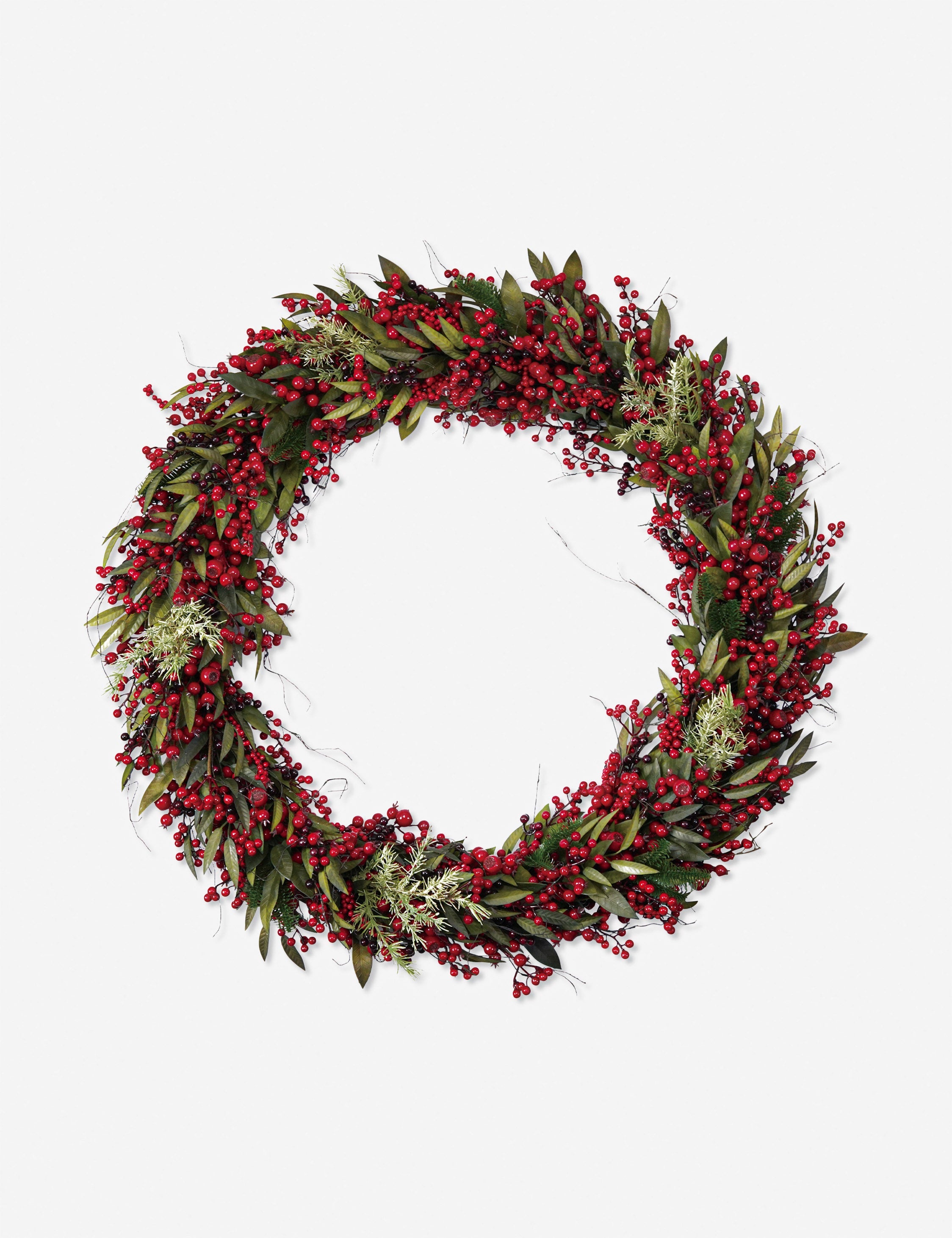 Lulu and Georgia Faux Spruce Wreath with Red Berries and Pinecones