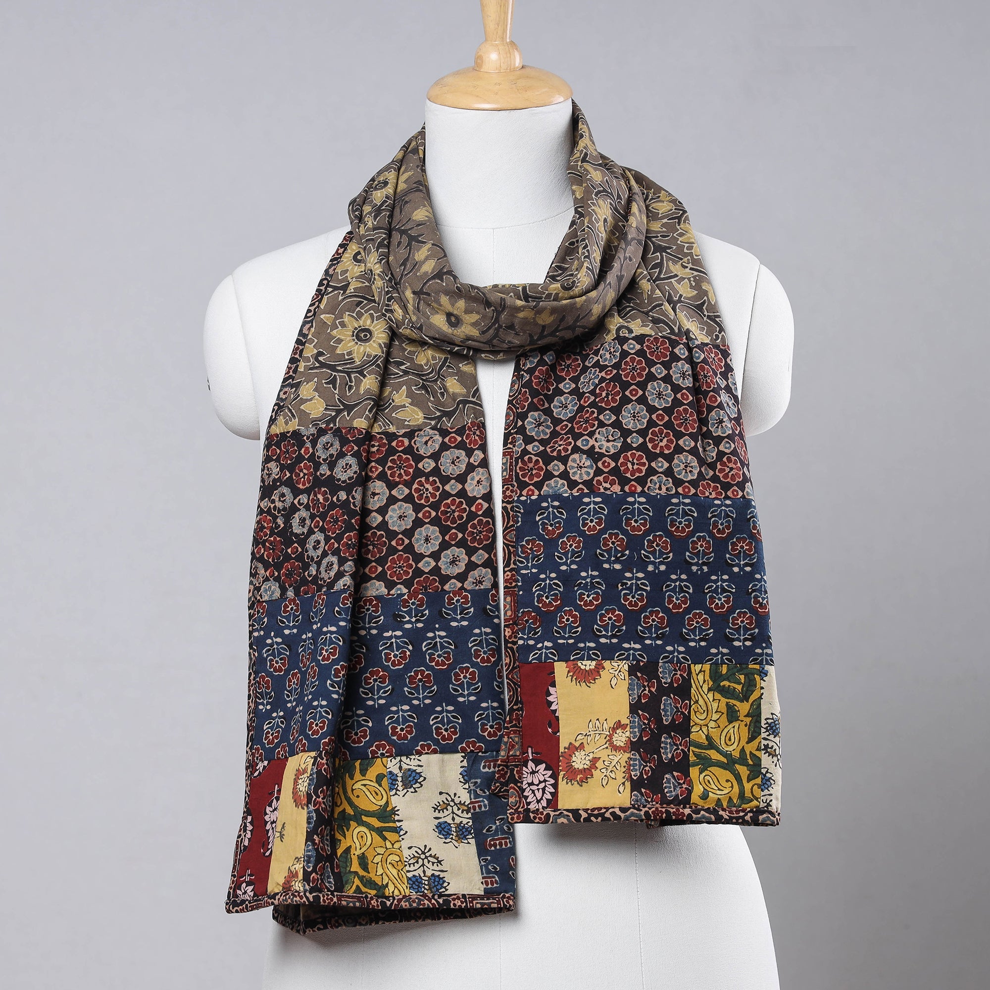 STOLES & SCARVES Brown - Ajrakh Block Printed Patchwork Cotton Stole