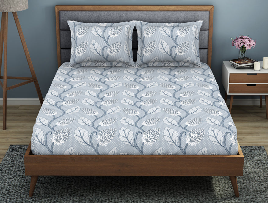 Spaces India Floral Niagara Mist - Light Blue Polycotton King Size Bedsheet - Wonder Full By Welspun