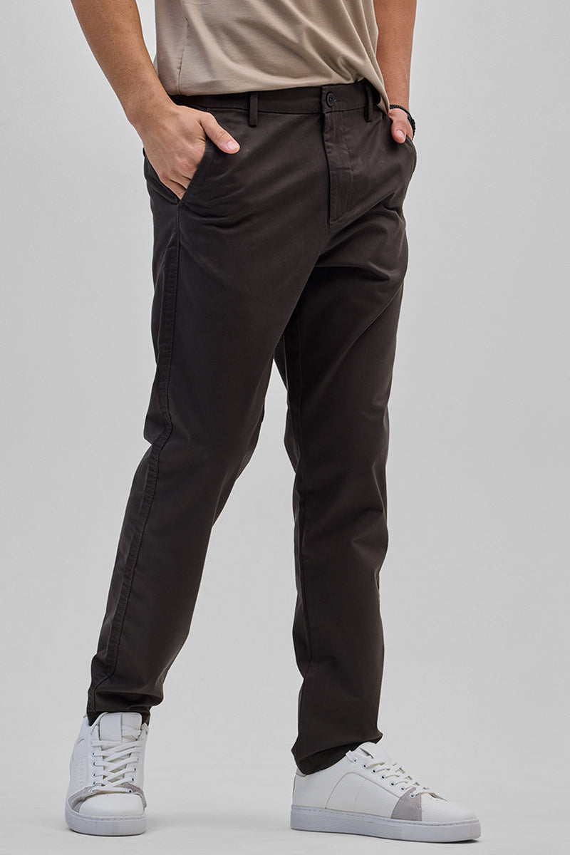 SNITCH Dark Brown Slim Fit Trousers