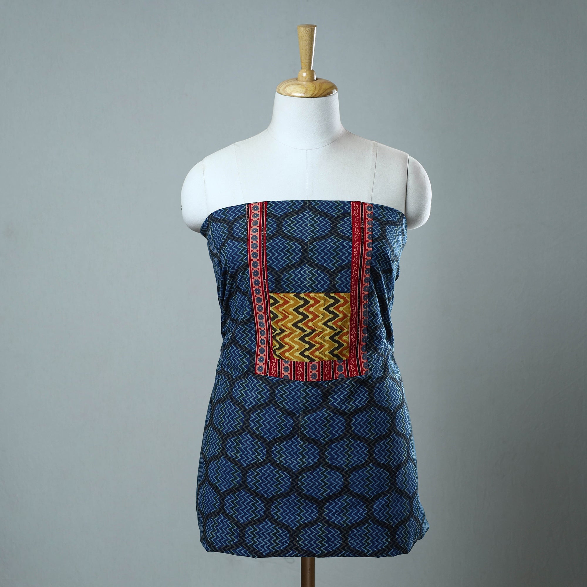 NOORI BAZAR Blue - Block Printed Cotton Ajrakh Kurta Material (3.3 meter) 45