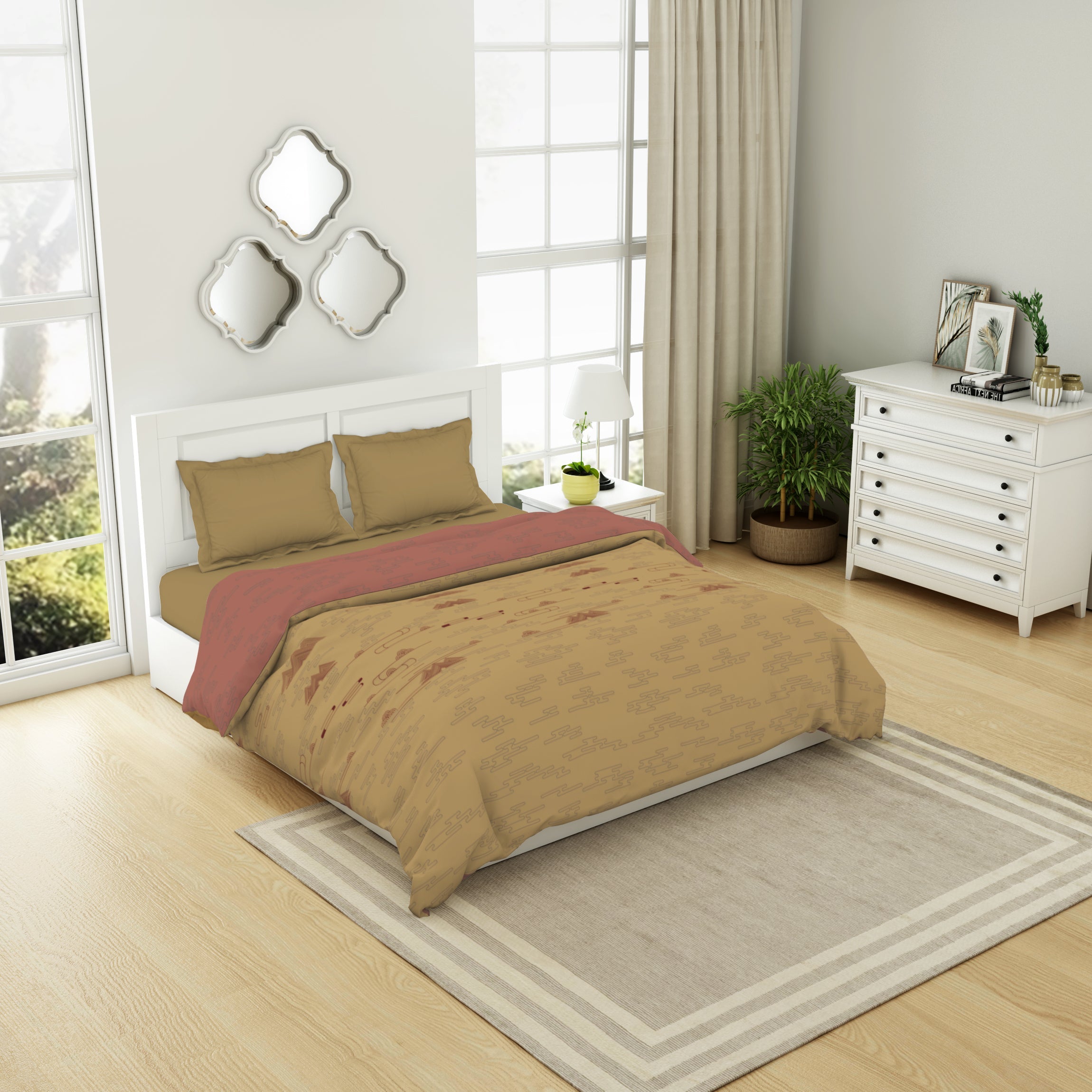 Spaces India Geometric Sand Dollar - Beige 100% Cotton Shell Double Quilt / AC Comforter - Patterna By Spaces - view 2