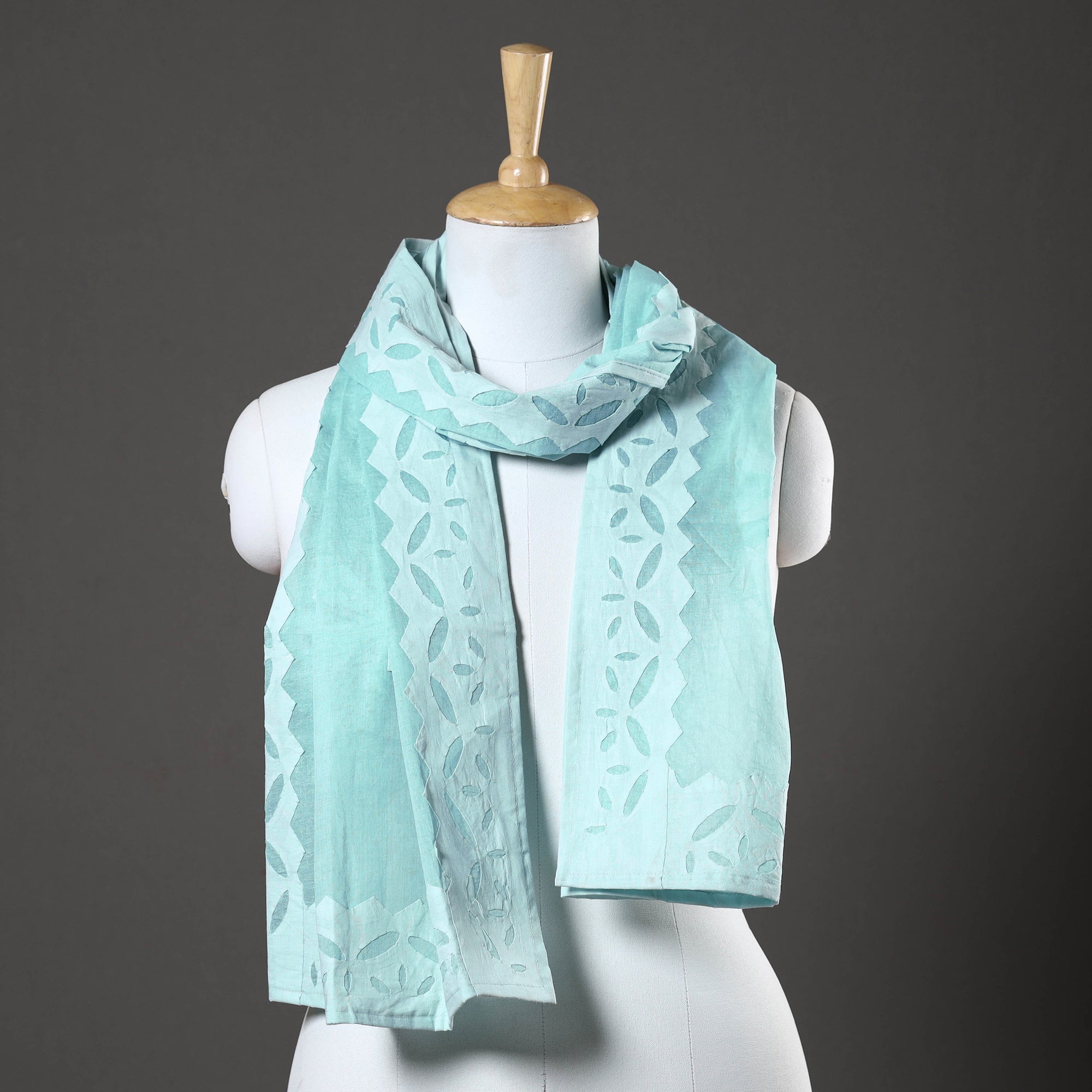 SHADES OF MARUDHARA Blue - Barmer Applique Cut Work Cotton Stole 25