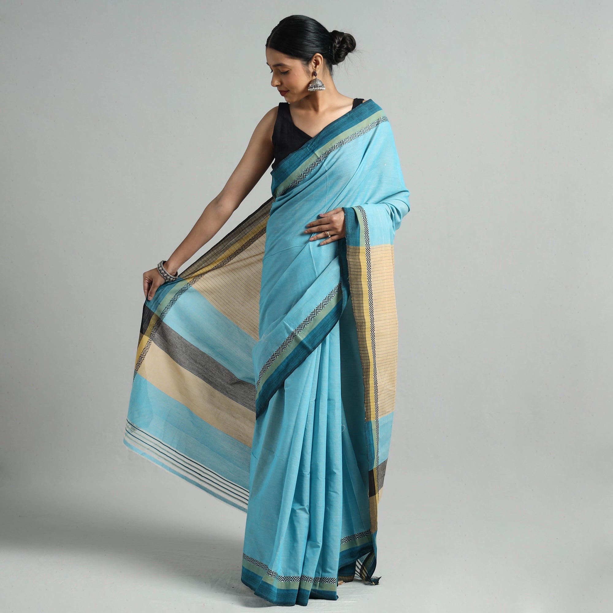CREYO Blue - Chitrika Pure Handloom Dobby Cotton Saree - view 2