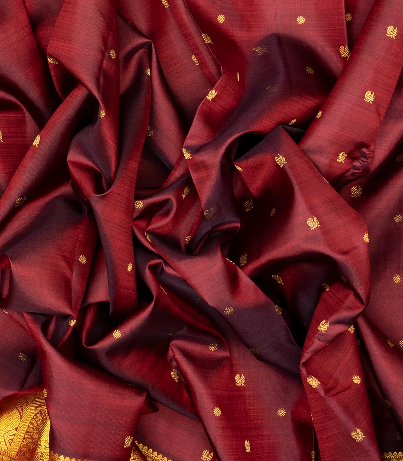 RmKV Maroon Handloom Kanchipuram Silk Saree With Annam Buttas - view 3