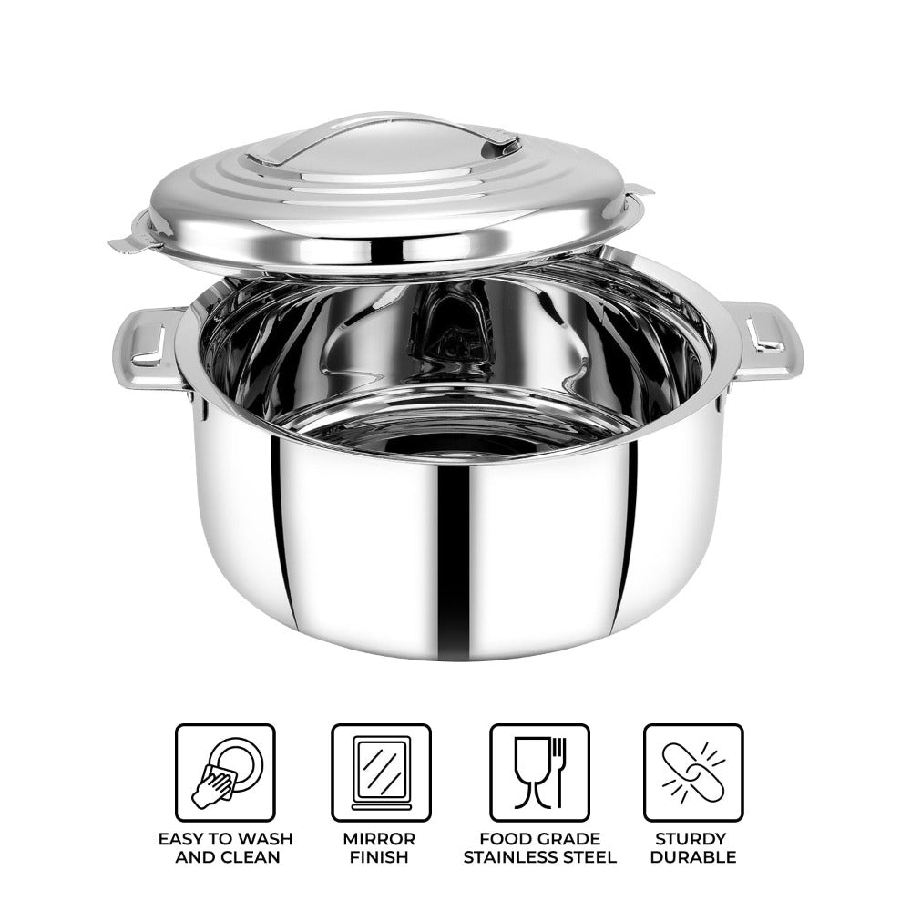 AVIAS Platina Premium Casserole Gift Set 1000 ML + 1500 ML + 2500 ML | Riveted Handles | PUF Insulated | Silver | Set of 3 Pcs - view 2