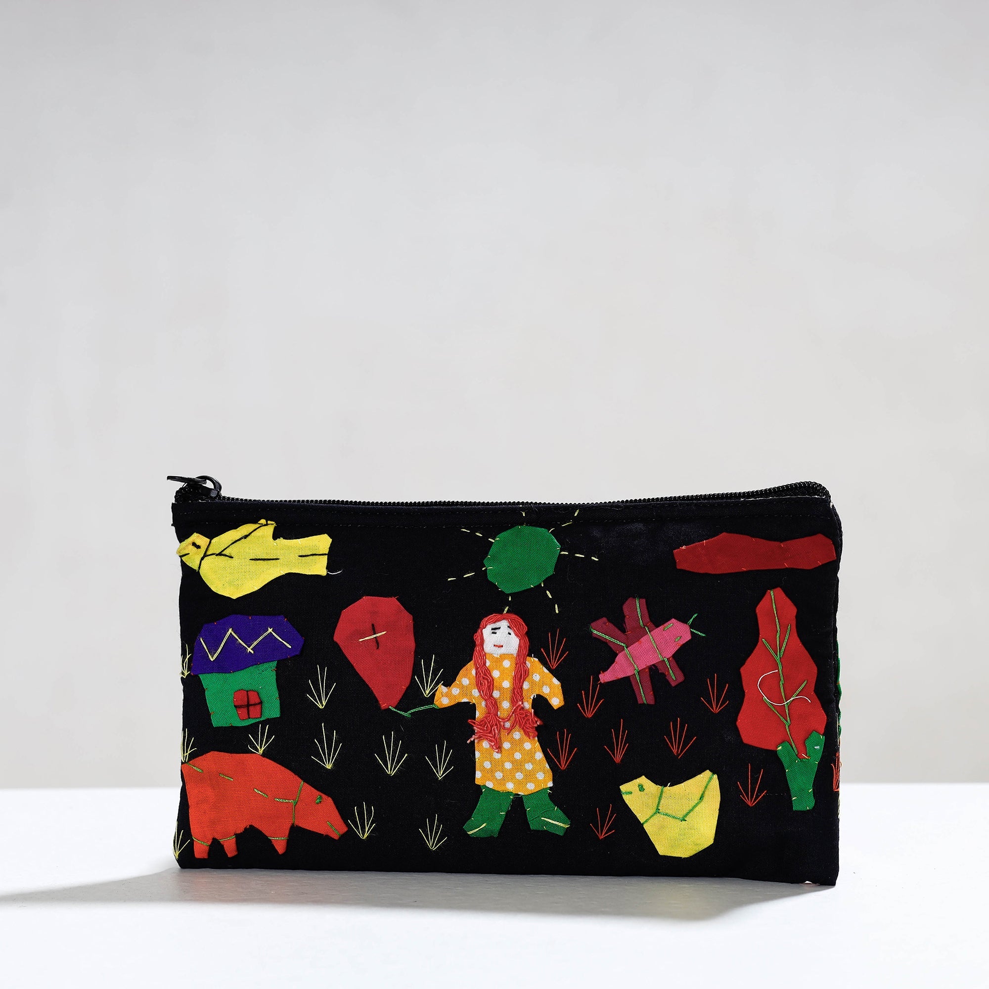 ASHOKA ASSEMBLE - CELEBRATING CRAFTS OF ODISHA Black - Pipli Applique Work Cotton Cosmetic Pouch