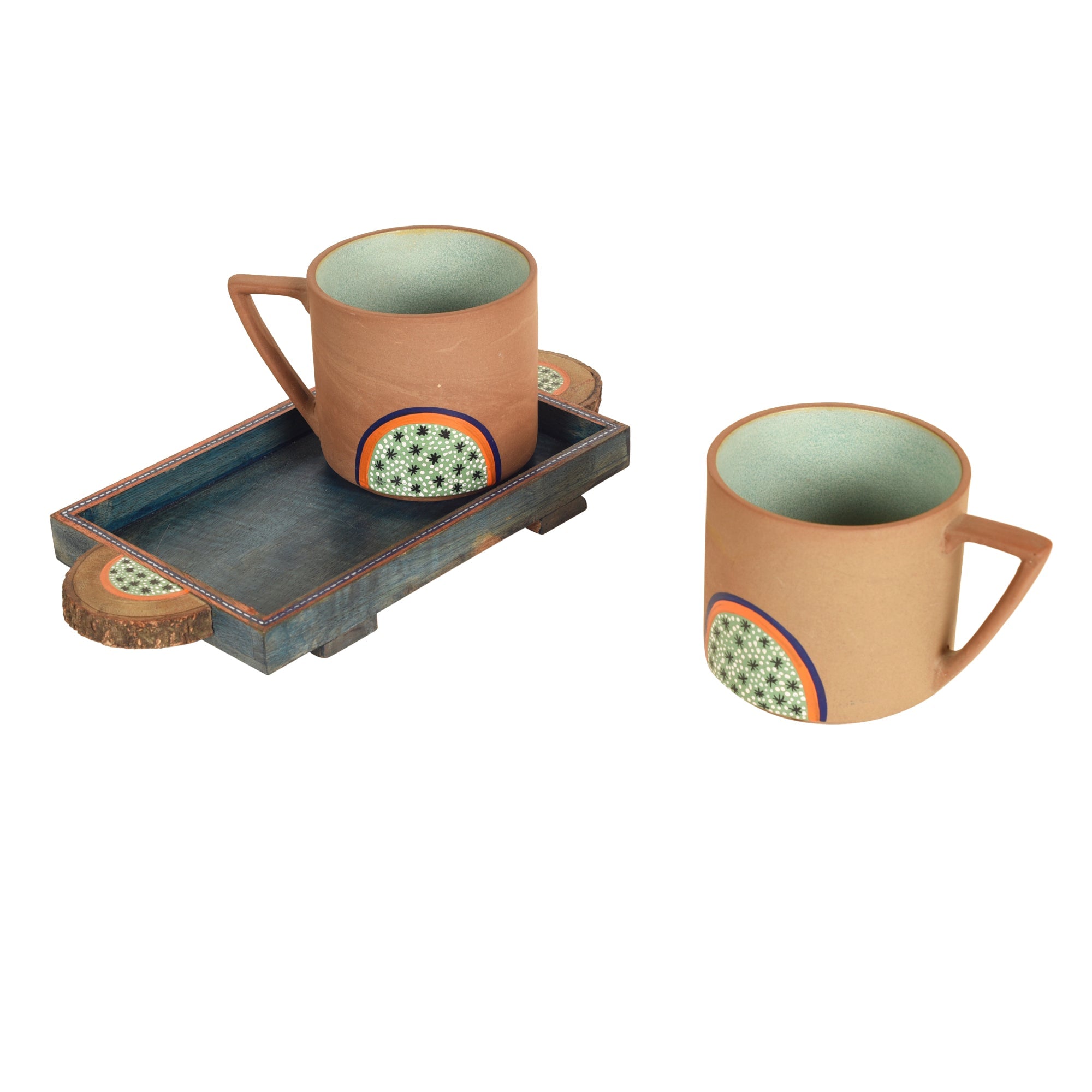ART CREATIONS BY SUMAN SONTHALIA Brown - Desert Sand Breakfast Cups and Tray (Set of 3)