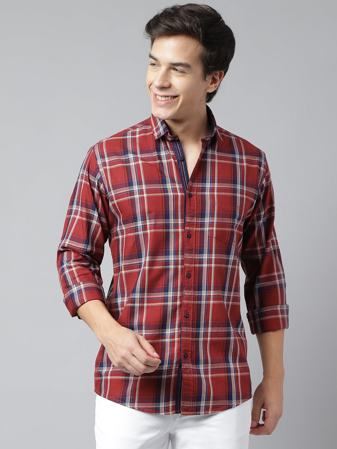 BlackTree Men Rust Standard Fit Checkered Casual Shirt