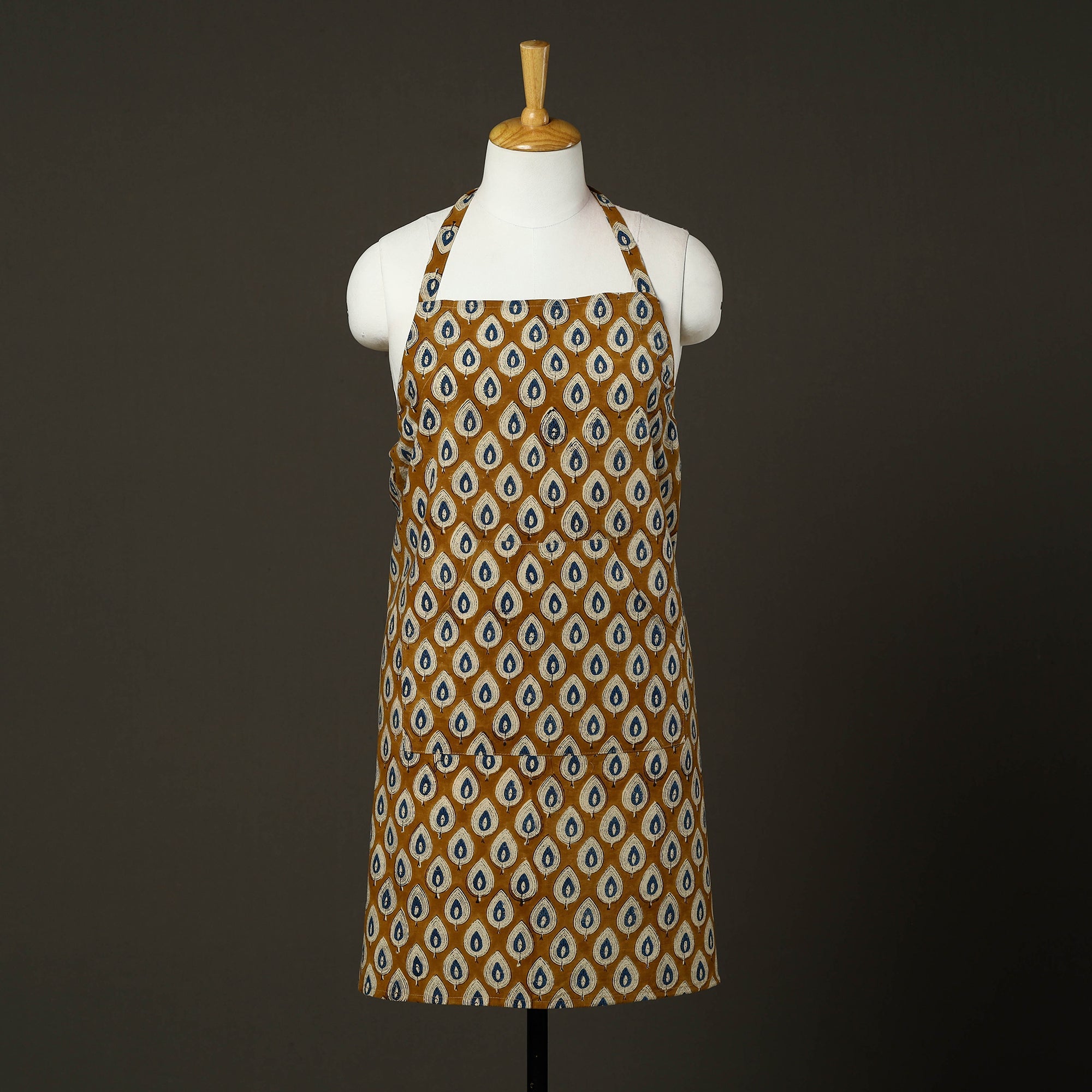 JALPARI Brown - Bagru Block Print Cotton Apron with Pocket 28