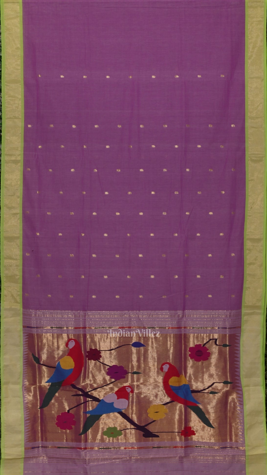 IndianVillèz Lavendar Butta Design Cotton Paithani Saree