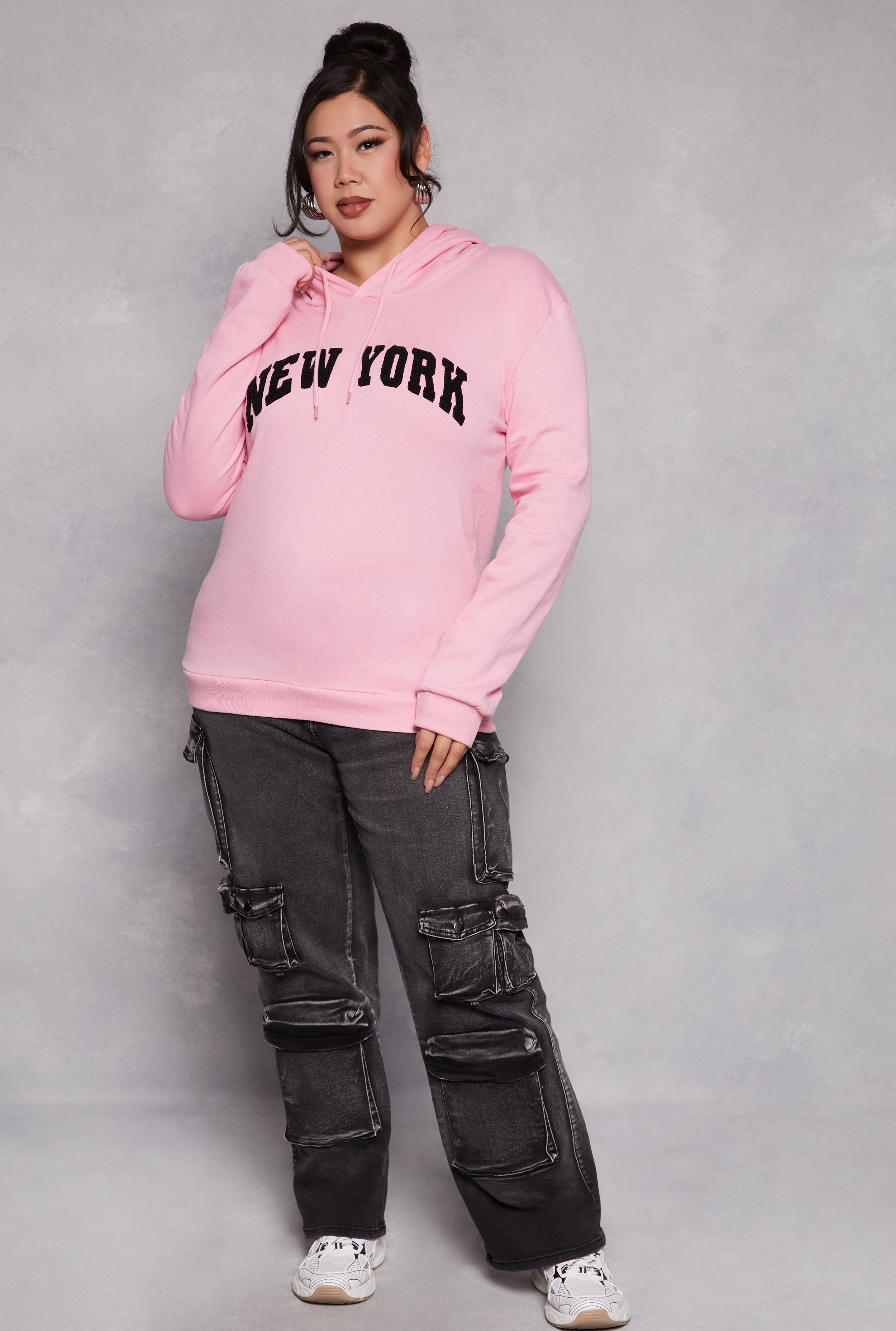 Rainbow Shops Plus Size New York Chenille Patch Hoodie - view 2