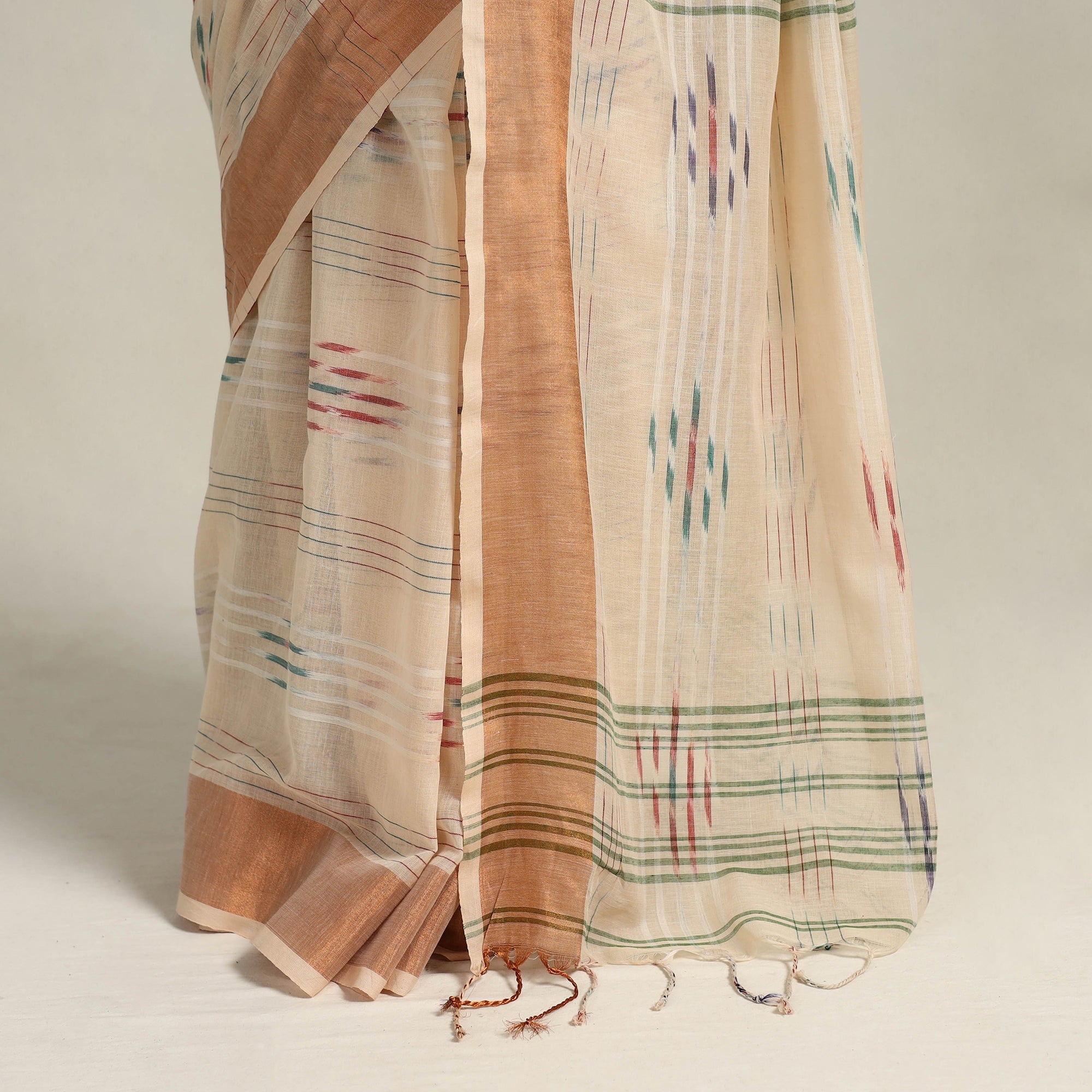 SASHA Beige - Phulia Handloom Cotton Saree with Zari Border 05 - view 5