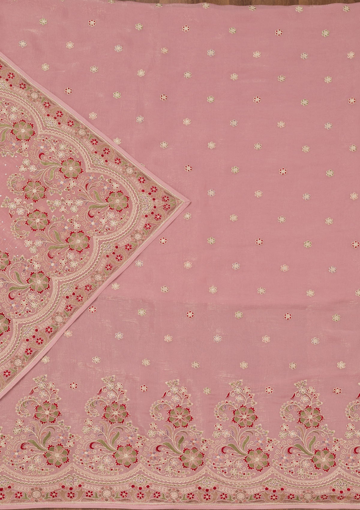 Koskii Pink Threadwork Semi Crepe Unstitched Salwar Suit - view 3