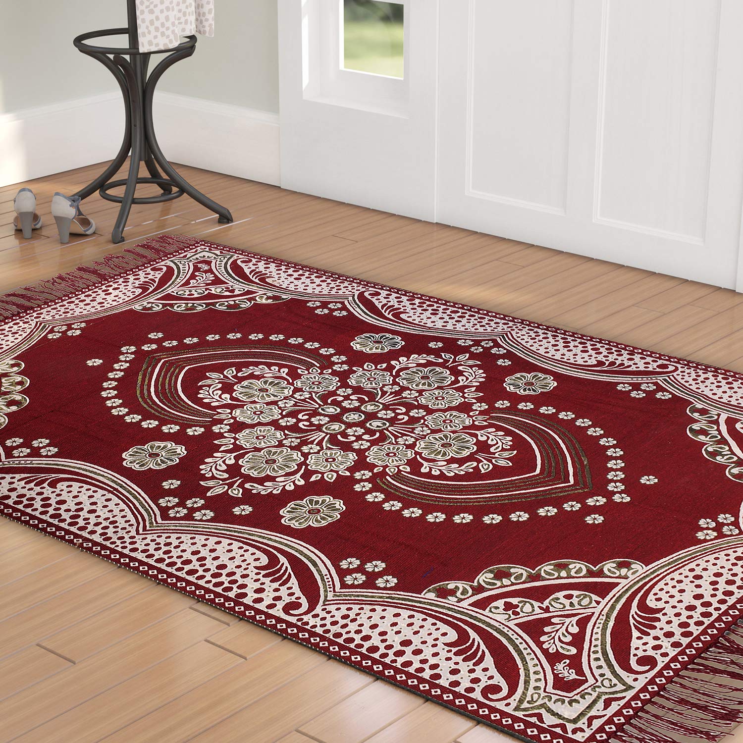 Kuber Industries - Ctktc40149- Flower Design Traditional Cotton Carpet for Living Room,Hall Bedroom Floor,Drawing Room,Study Room, Floor Covering Carp - view 2