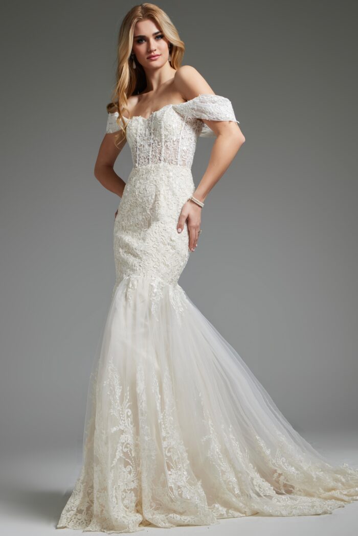 Jovani JB220003 Ruffle Gown Long Mermaid Wedding Dress - view 3