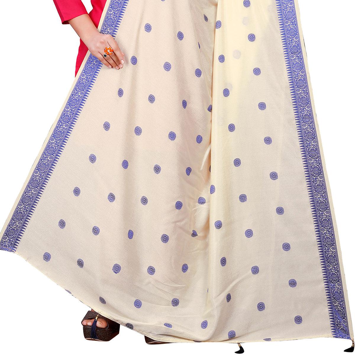 Peachmode Seller Glorious Cream Colored Festive Wear Woven Art Silk-Viscose Dupatta With Tassels - view 2