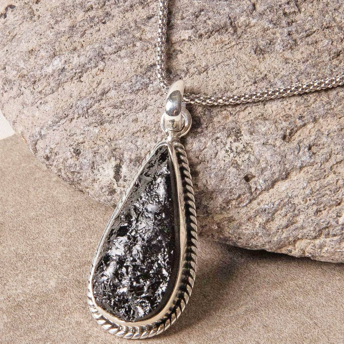 Tiny Rituals Vintage Raw Black Tourmaline Teardrop Silver Pendant